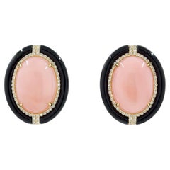 Orecchini in stile Art Deco con onice e opale rosa da 19,38 carati in oro 14 carati
