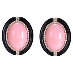 Boucles d'oreilles de style Art déco en or 14 carats, onyx et opale rose 19,46 carats