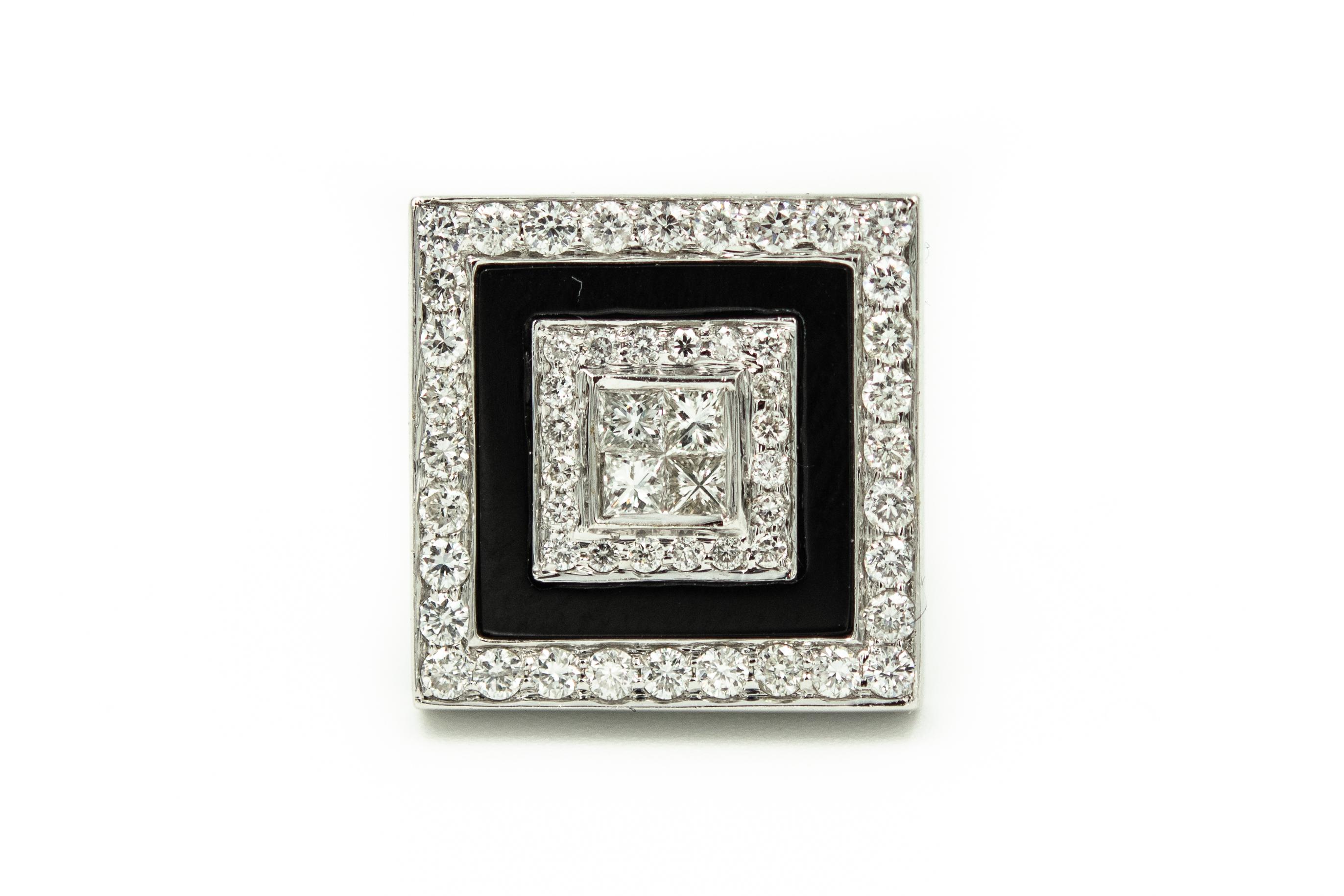 Art Deco Style Onyx and Diamond White Gold Square Cufflinks and Tie Tac 2