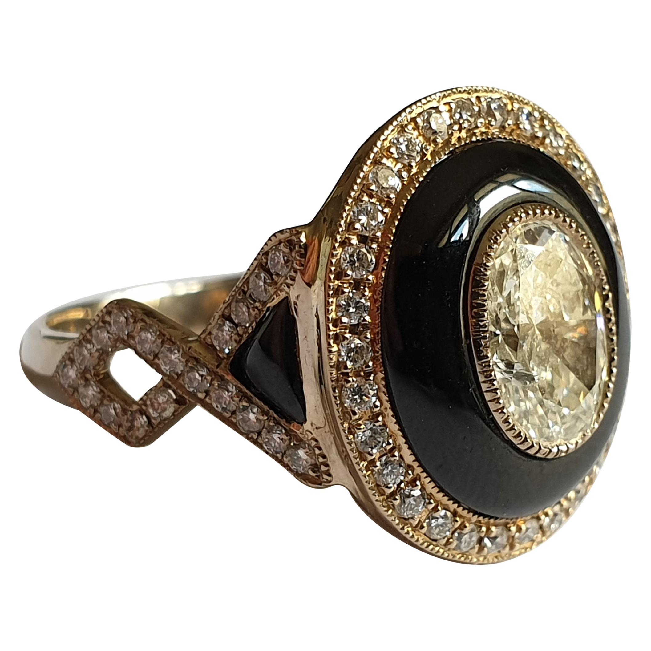 Art Deco Style Onyx Gold Ring with Diamonds