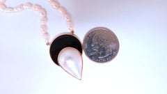 Art Deco Style Onyx Mabe Pearl Necklace 14kt Gold*