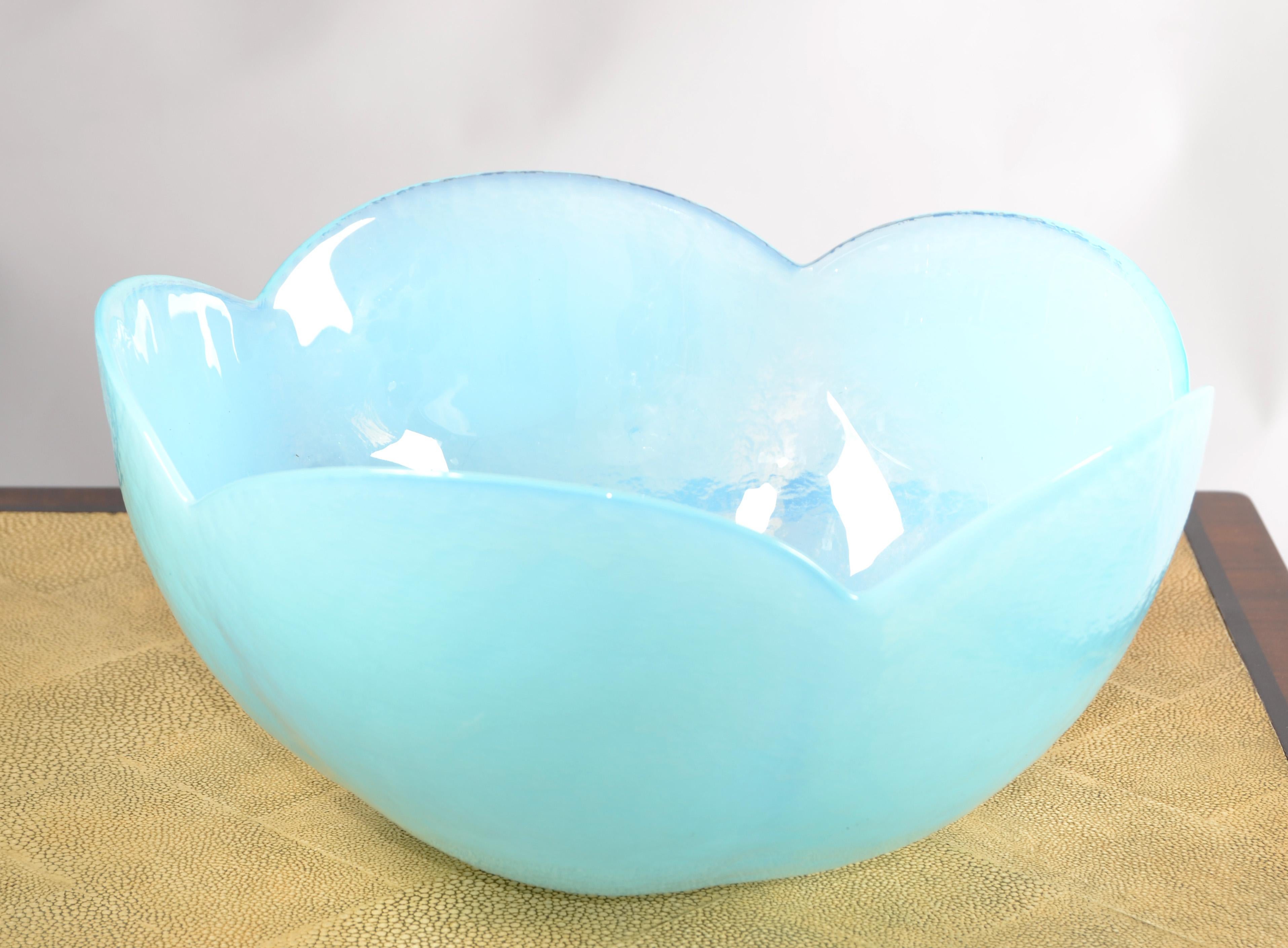 Art Deco Style Opaline Glass Baby Blue Translucent Serving Bowl For Sale 5