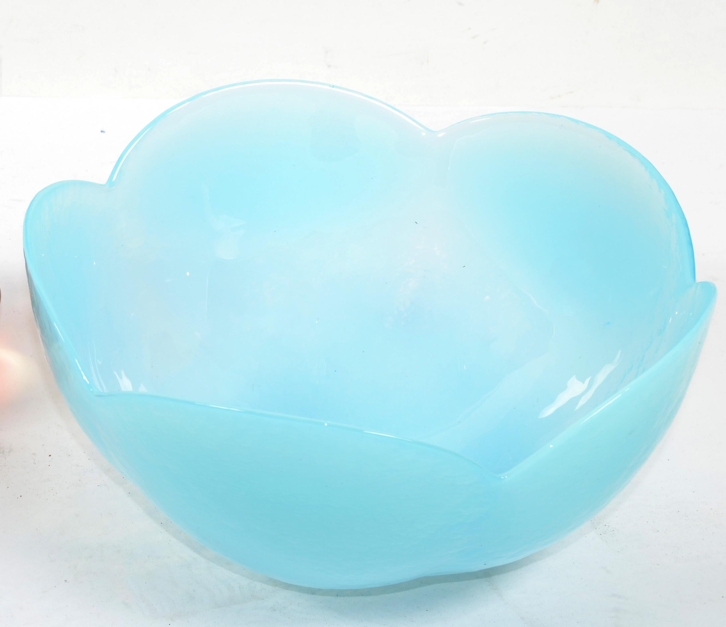 Italian Art Deco Style Opaline Glass Baby Blue Translucent Serving Bowl For Sale