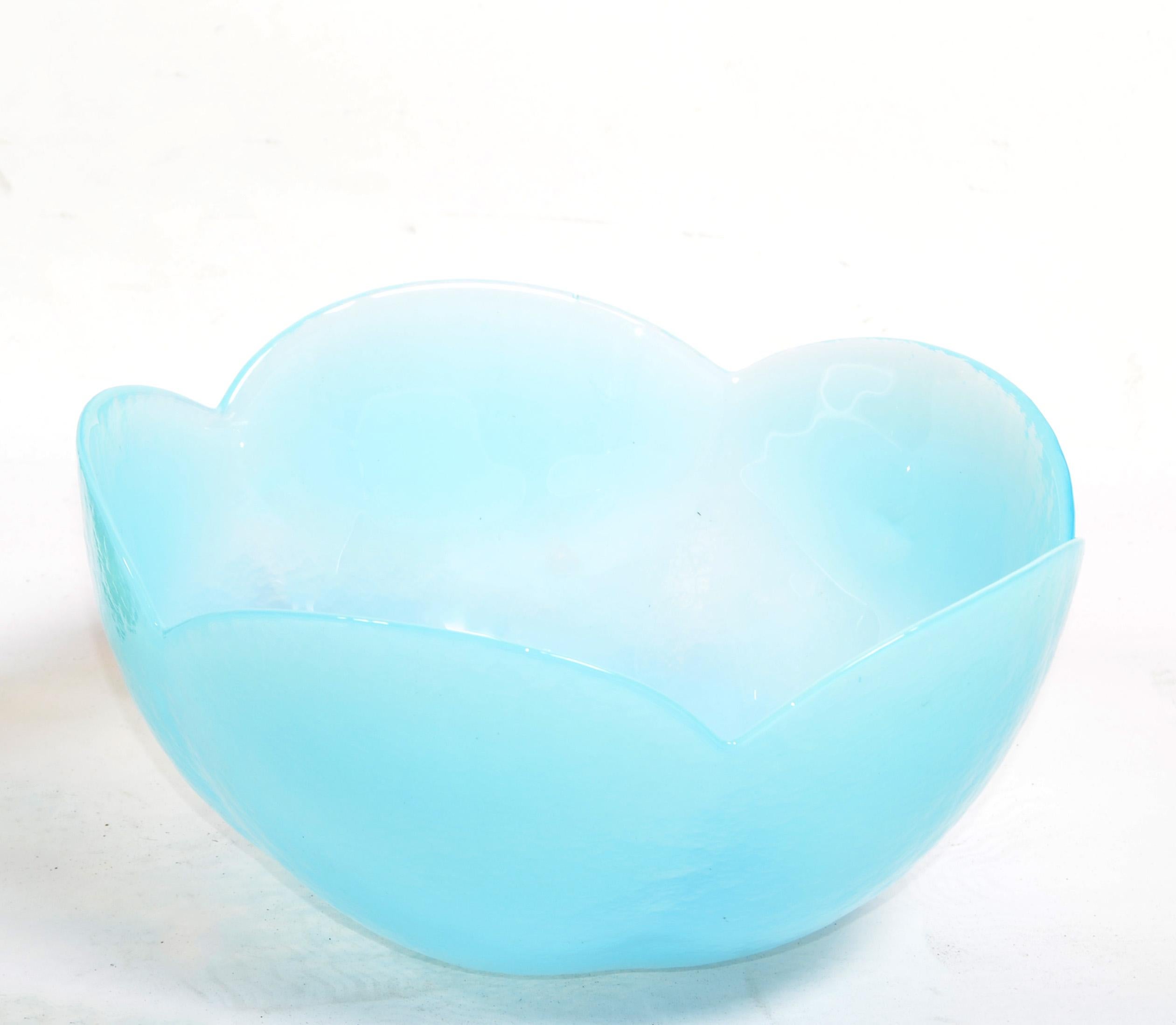 Hand-Crafted Art Deco Style Opaline Glass Baby Blue Translucent Serving Bowl For Sale
