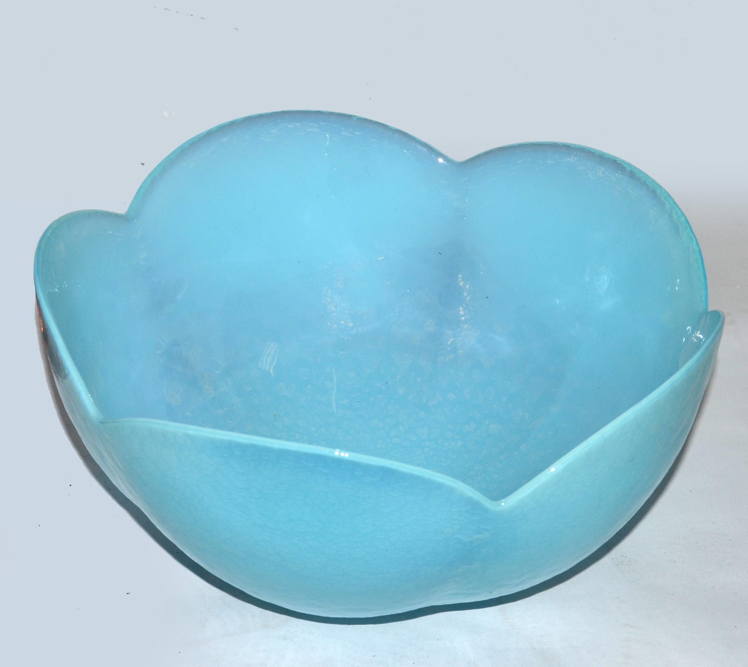 Art Deco Style Opaline Glass Baby Blue Translucent Serving Bowl For Sale 2