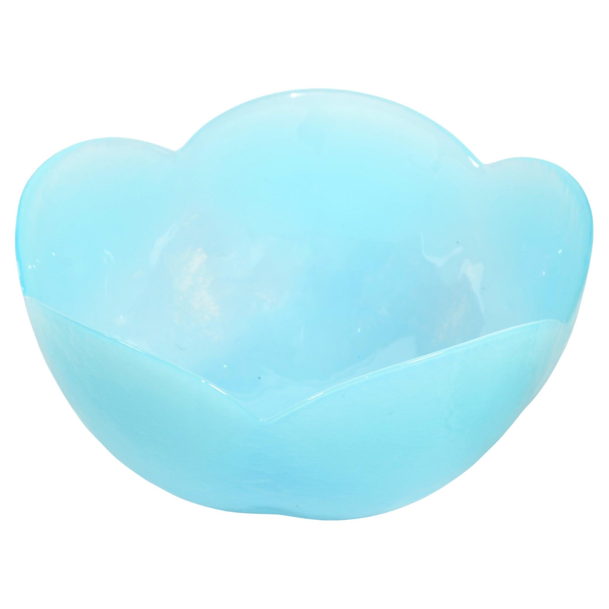 Art Deco Style Opaline Glass Baby Blue Translucent Serving Bowl For Sale