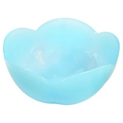 Art Deco Style Opaline Glass Baby Blue Translucent Serving Bowl