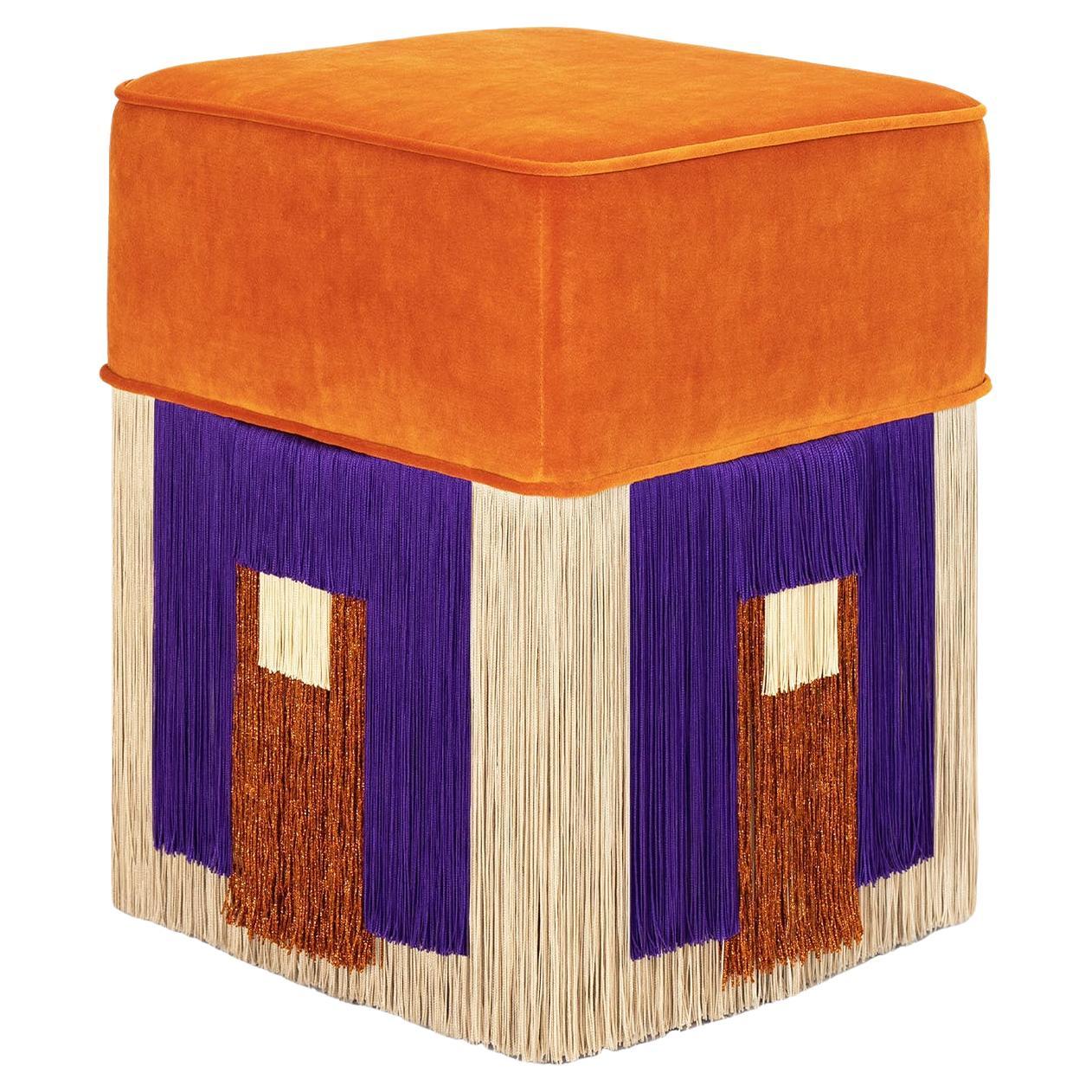 Art Deco Style Orange Square Cleo Pouf