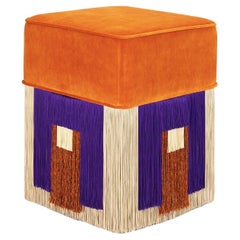 Art Deco Style Orange Square Cleo Pouf