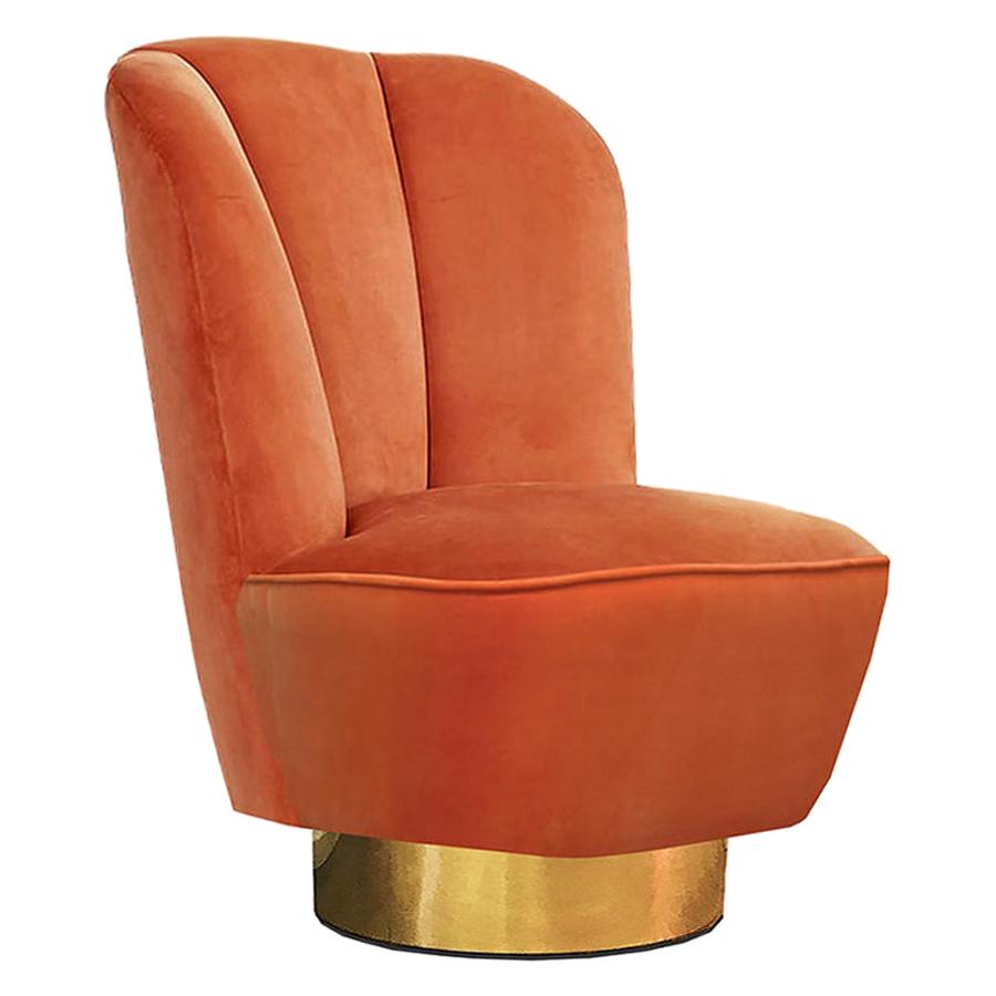 Modern Art Deco Orange Velvet & Brass Monti Accent chair Handcrafted and Custom