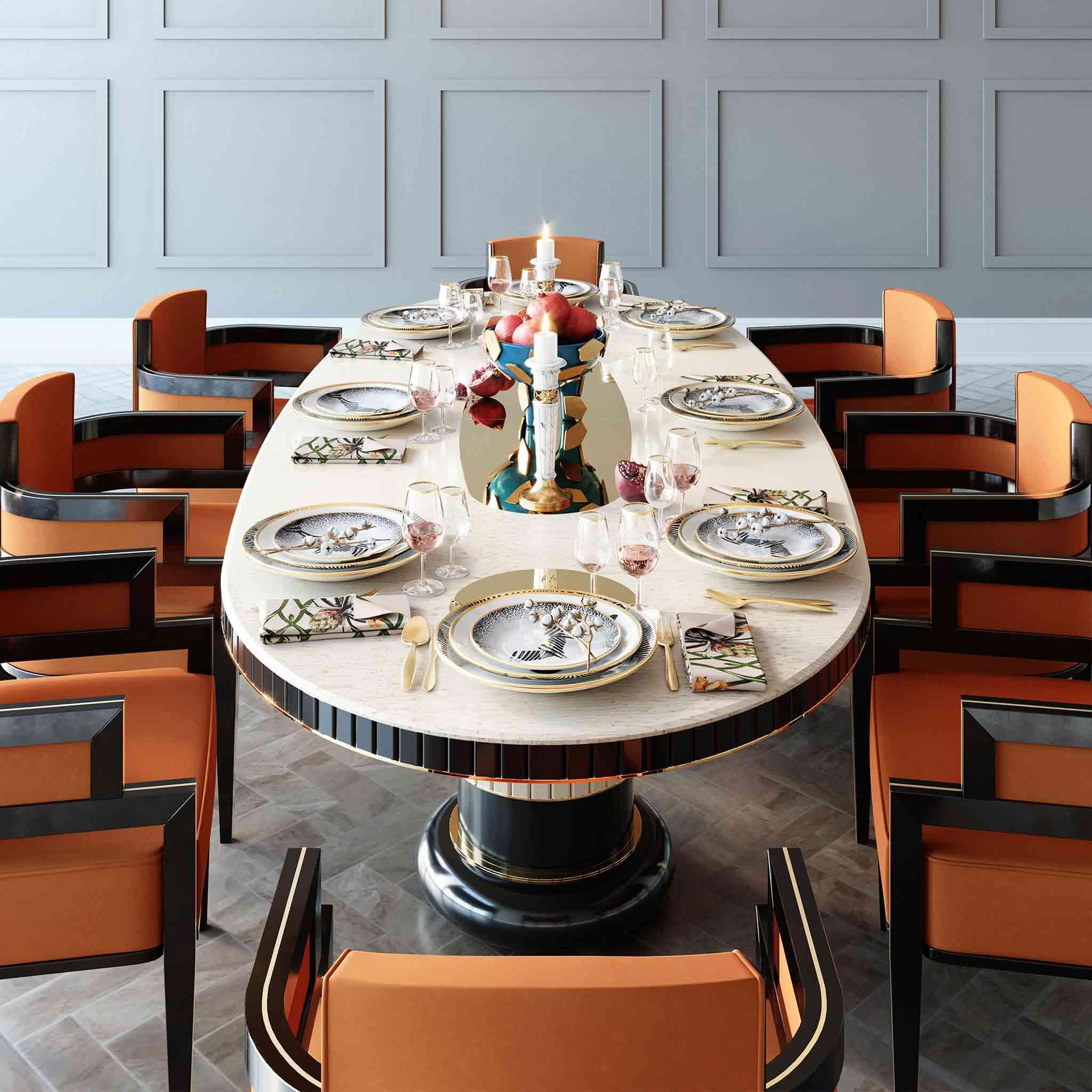 Art Deco Style Orange Velvet Upholstery Chair Dining Room Chair Brass Detail For Sale 2