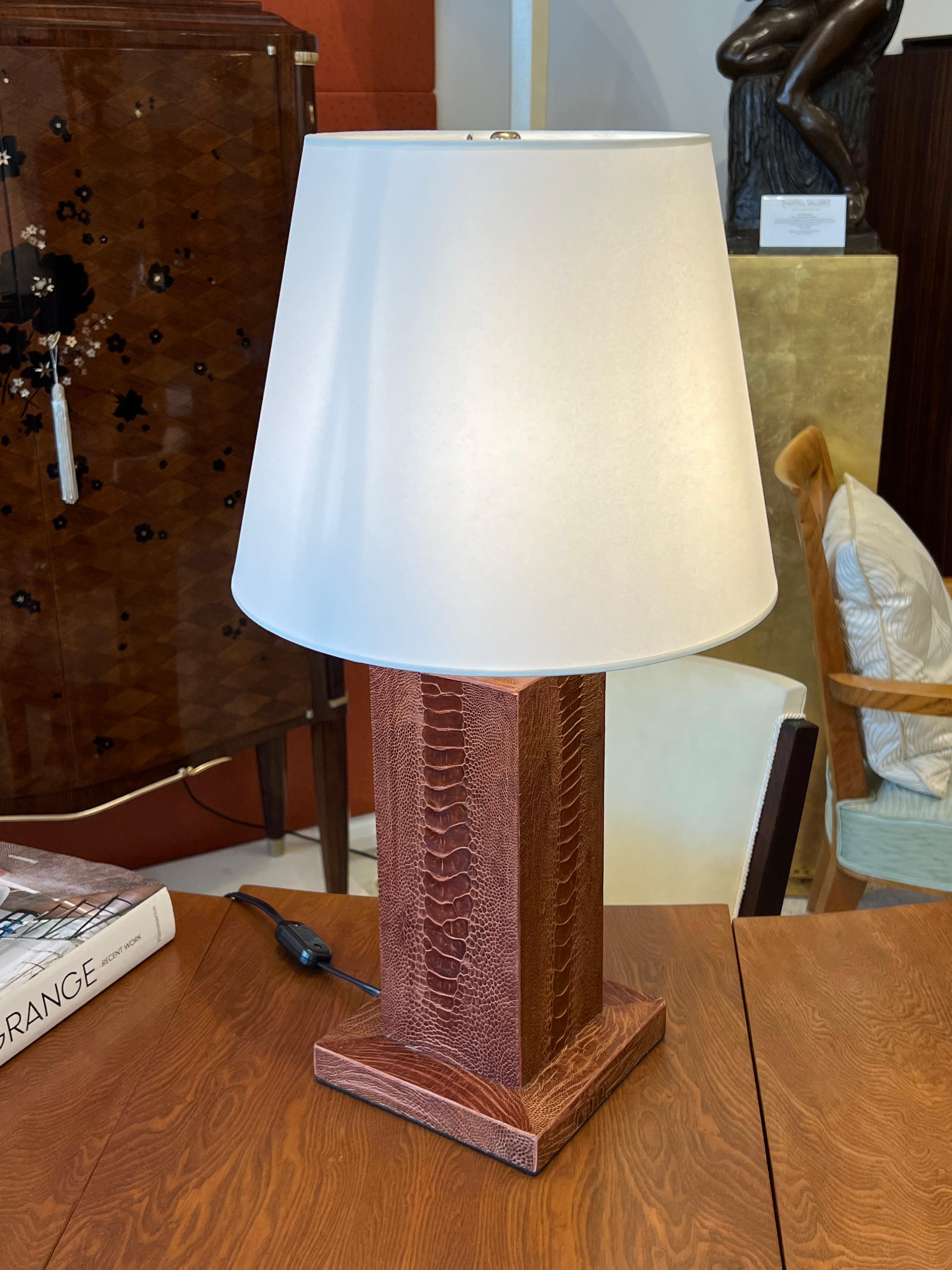 French Art Deco style Ostrich Leather Table Lamp For Sale