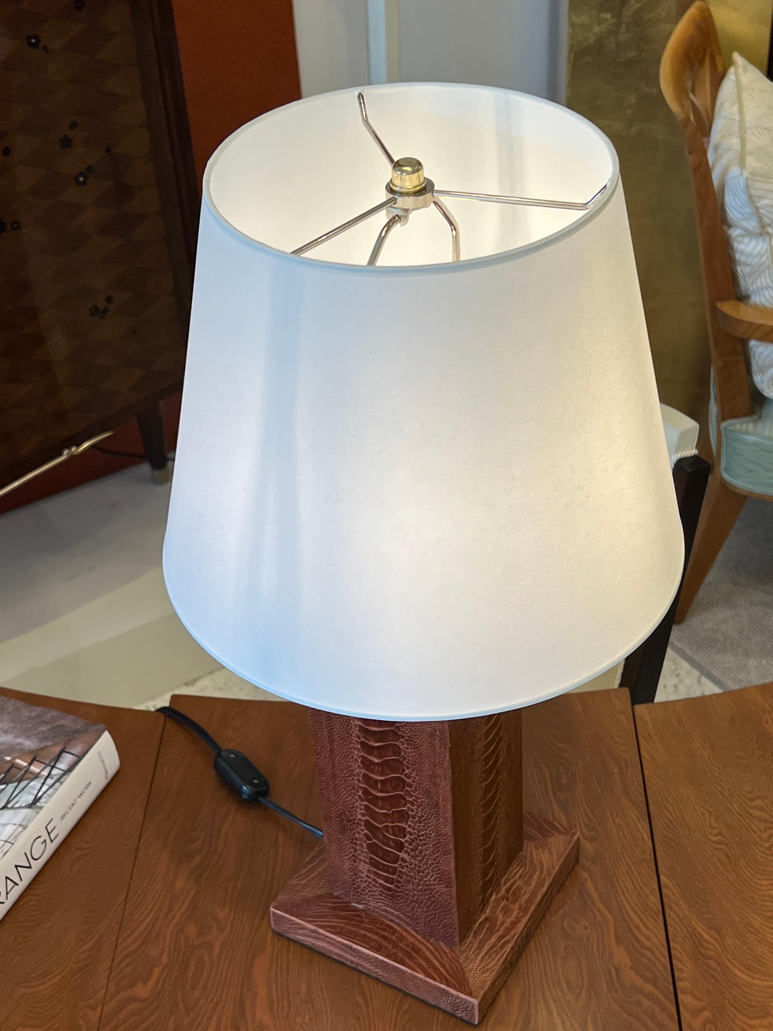 Art Deco style Ostrich Leather Table Lamp In Good Condition For Sale In Miami, FL