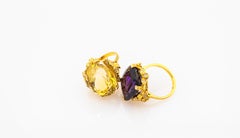 Art Deco Style Oval Cut Amethyst White Diamond Yellow Gold Cocktail Ring
