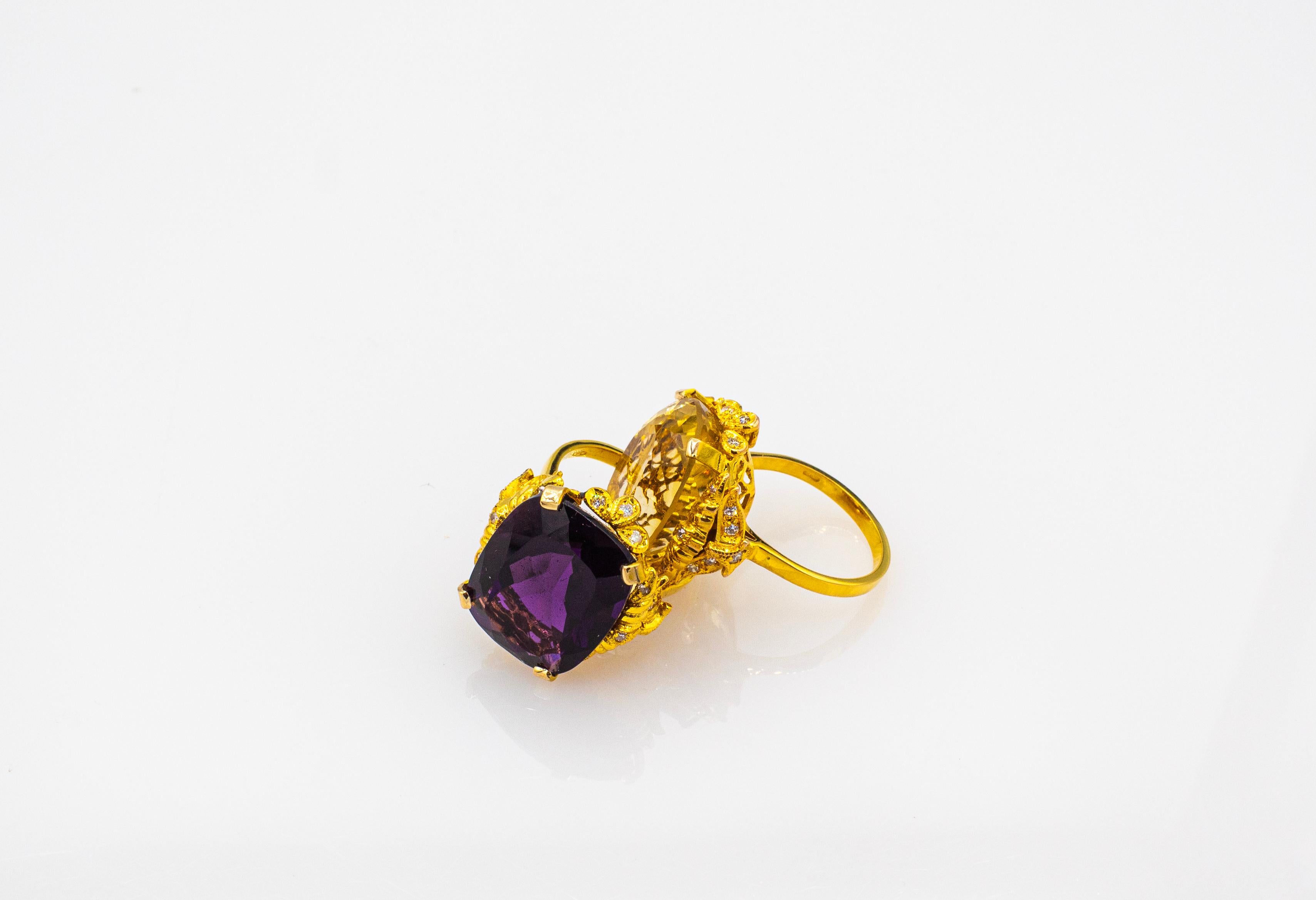 Bague cocktail de style Art déco en or jaune avec citrine ovale et diamants blancs en vente 8