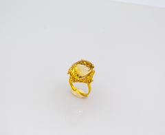 Art Deco Style Oval Cut Citrine White Diamond Yellow Gold Cocktail Ring