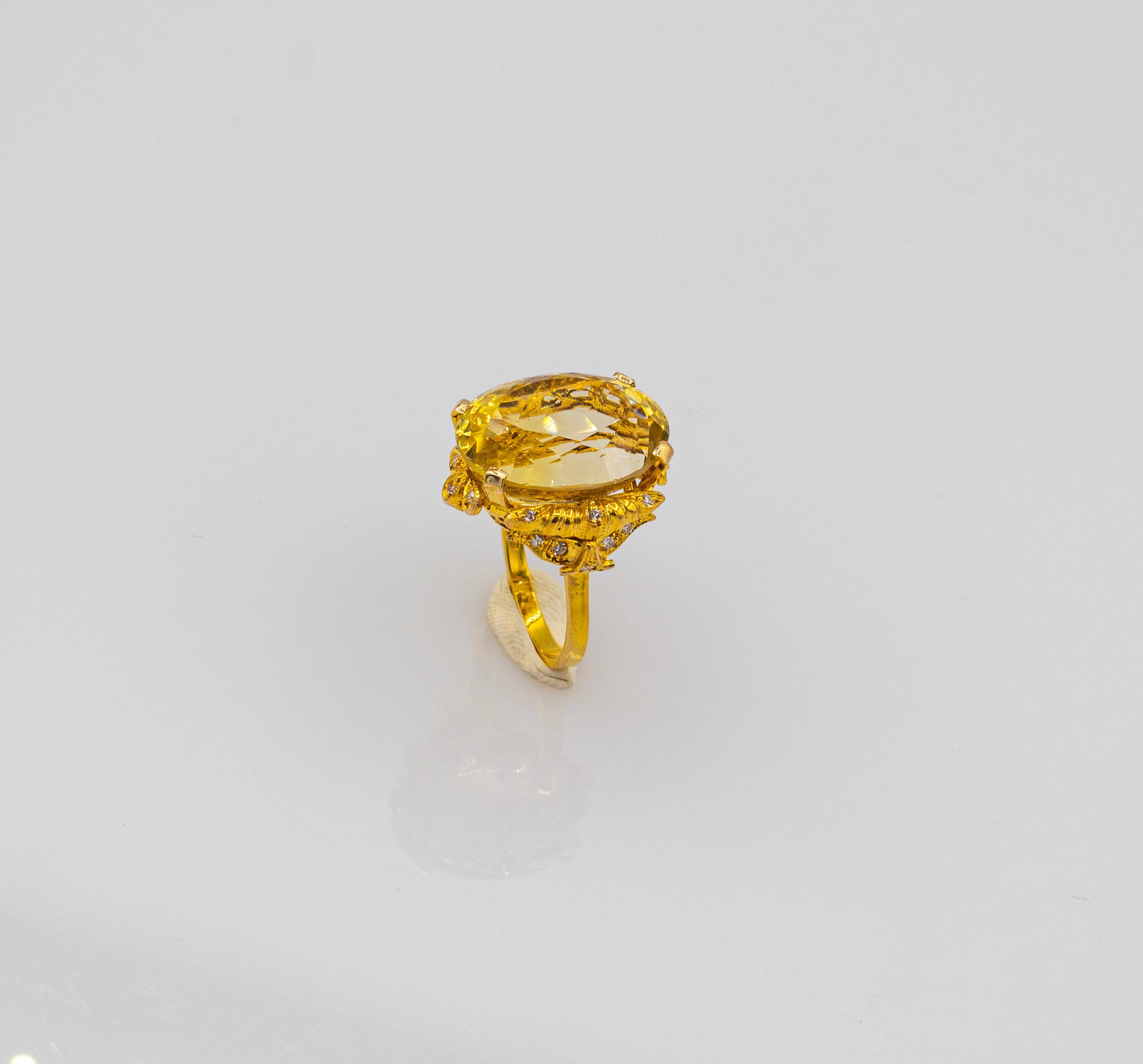 Bague cocktail de style Art déco en or jaune avec citrine ovale et diamants blancs Neuf - En vente à Naples, IT