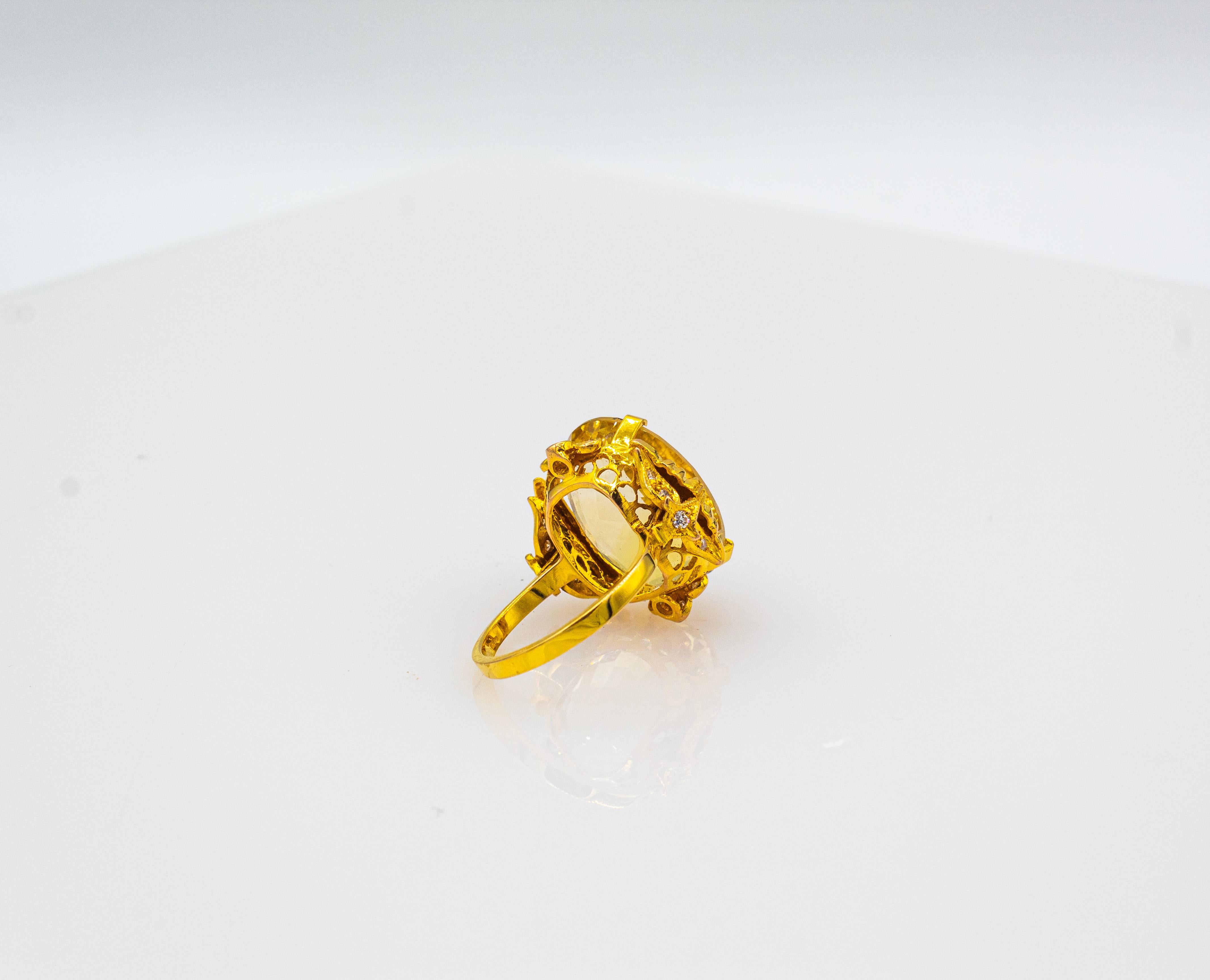 Bague cocktail de style Art déco en or jaune avec citrine ovale et diamants blancs en vente 4