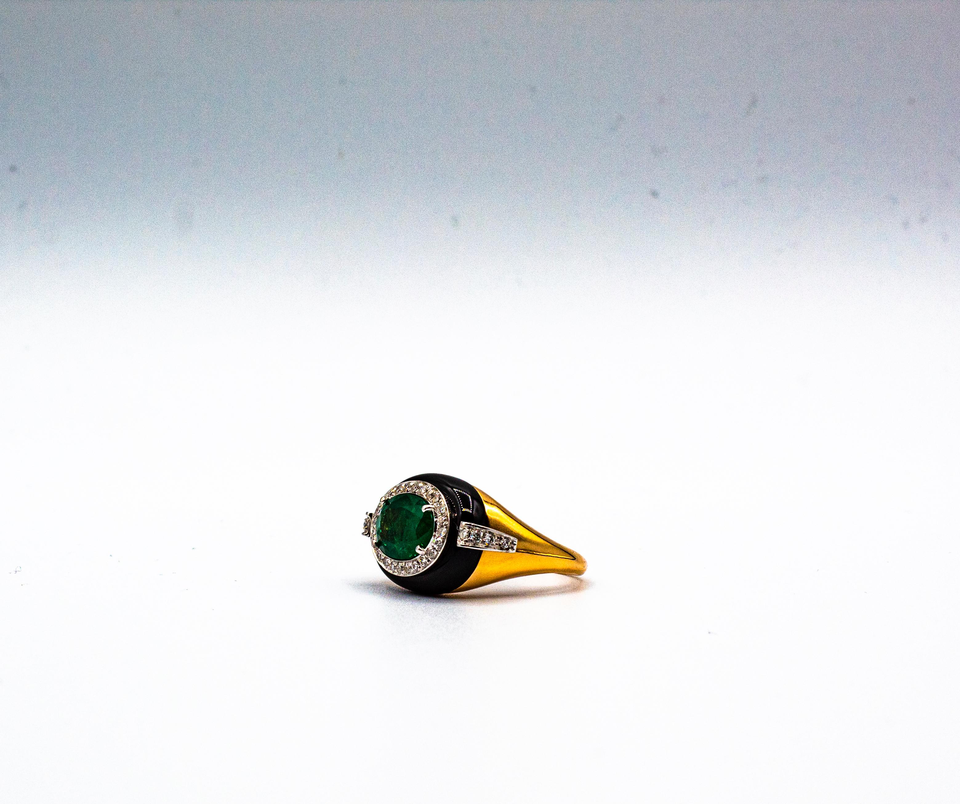 Art Deco Style Oval Cut Emerald White Diamond Onyx Yellow Gold Cocktail Ring For Sale 5
