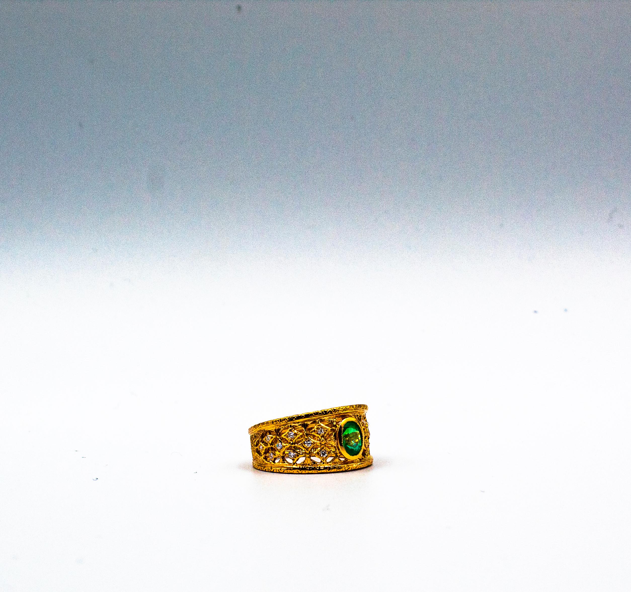 Art Deco Style Oval Cut Emerald White Diamond Yellow Gold Cocktail Ring For Sale 5