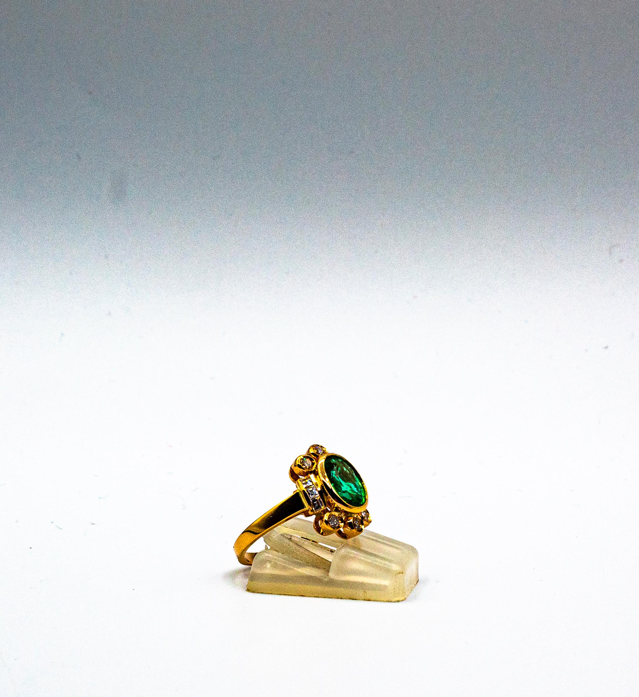 Art Deco Style Oval Cut Emerald White Diamond Yellow Gold Cocktail Ring 5