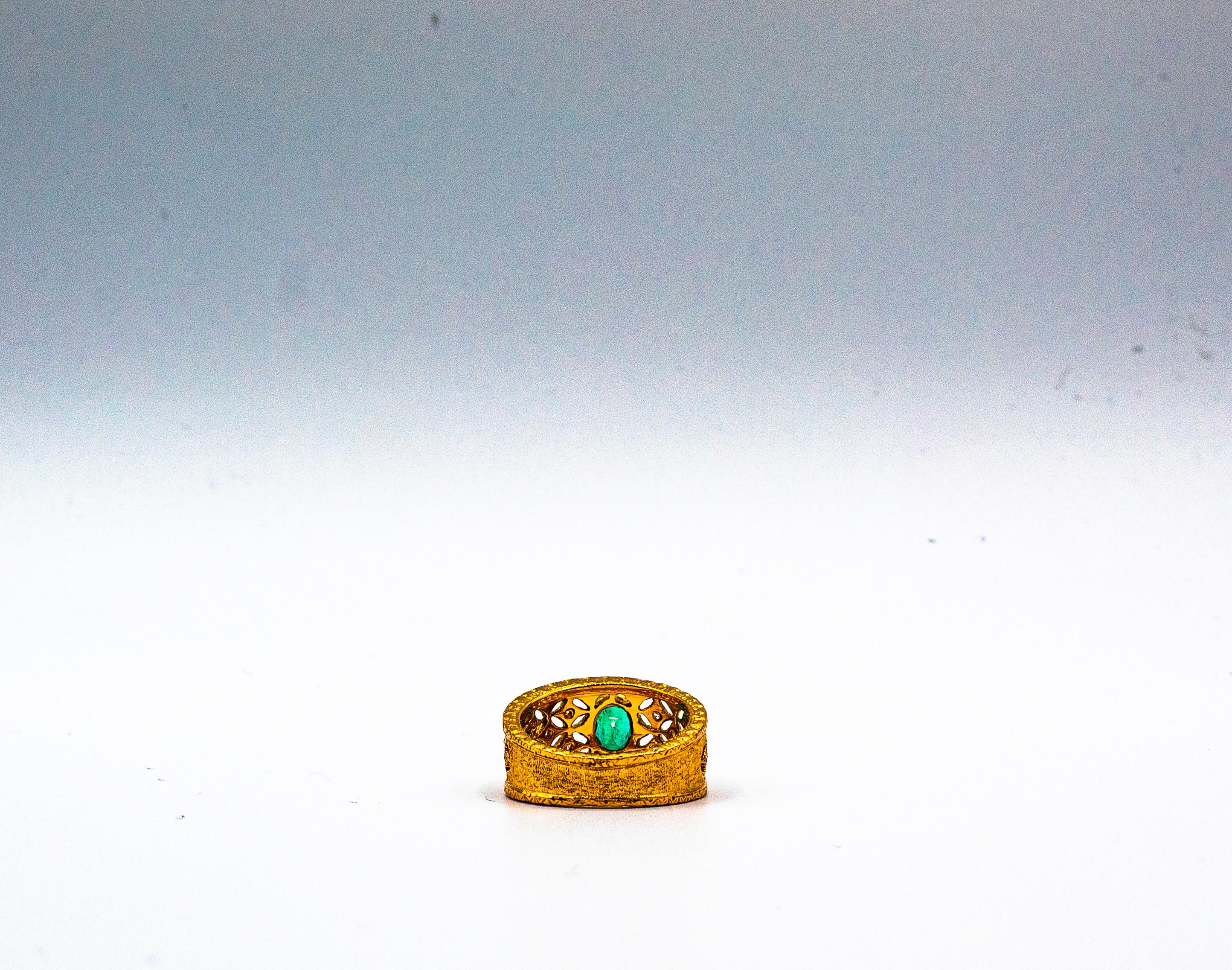 Art Deco Style Oval Cut Emerald White Diamond Yellow Gold Cocktail Ring For Sale 6