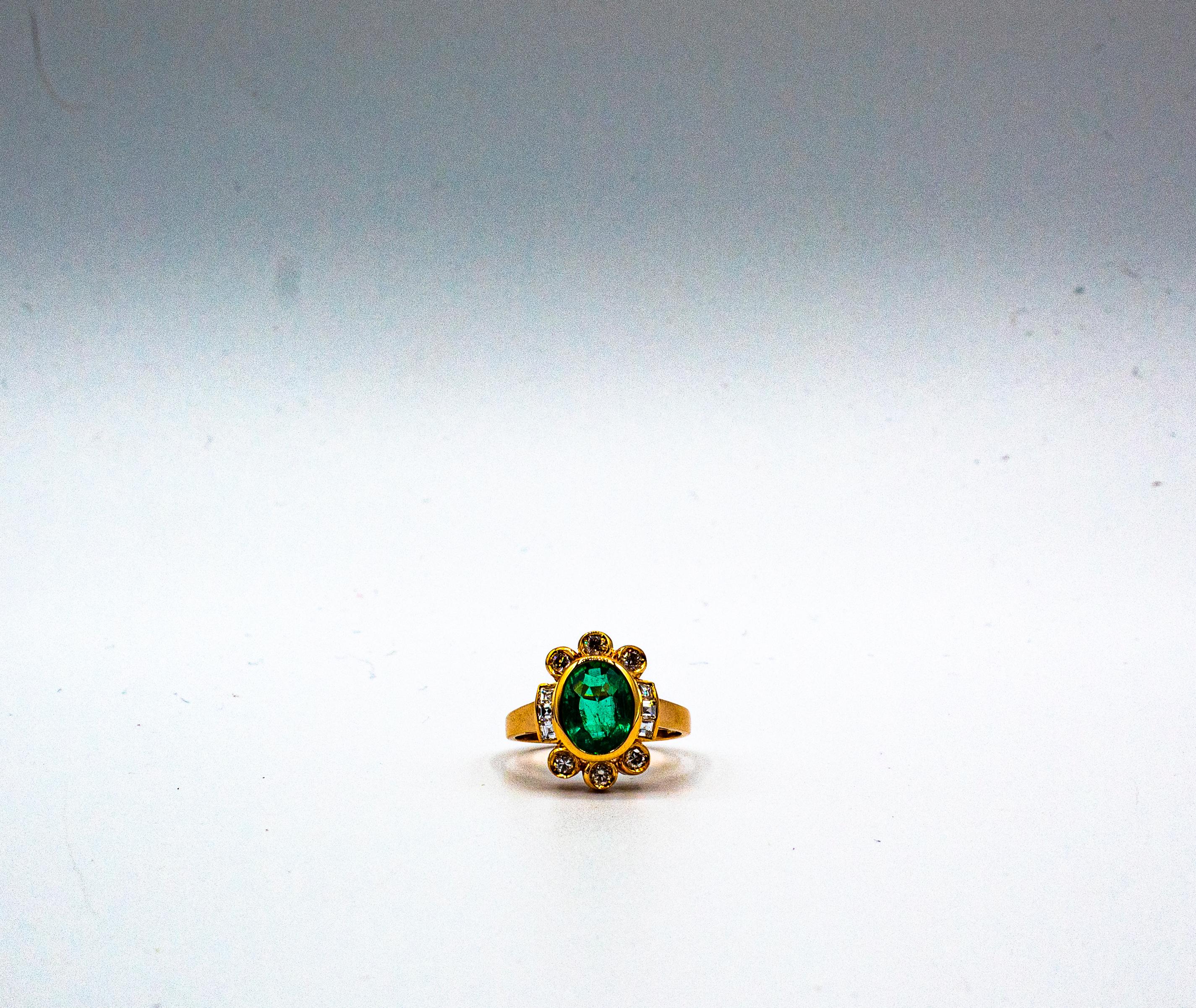 Art Deco Style Oval Cut Emerald White Diamond Yellow Gold Cocktail Ring 6