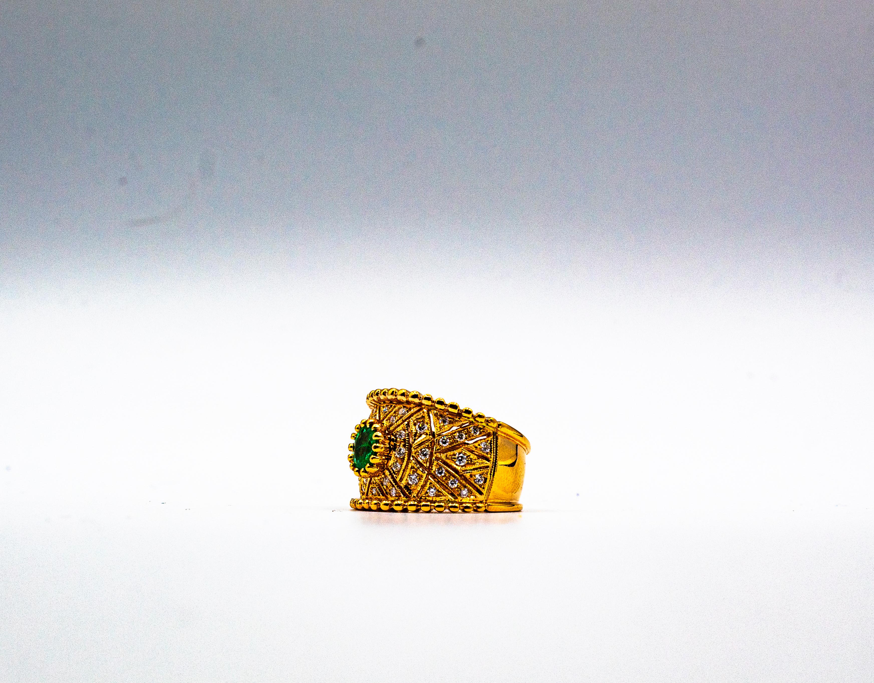 Art Deco Style Oval Cut Emerald White Diamond Yellow Gold Cocktail Ring For Sale 6