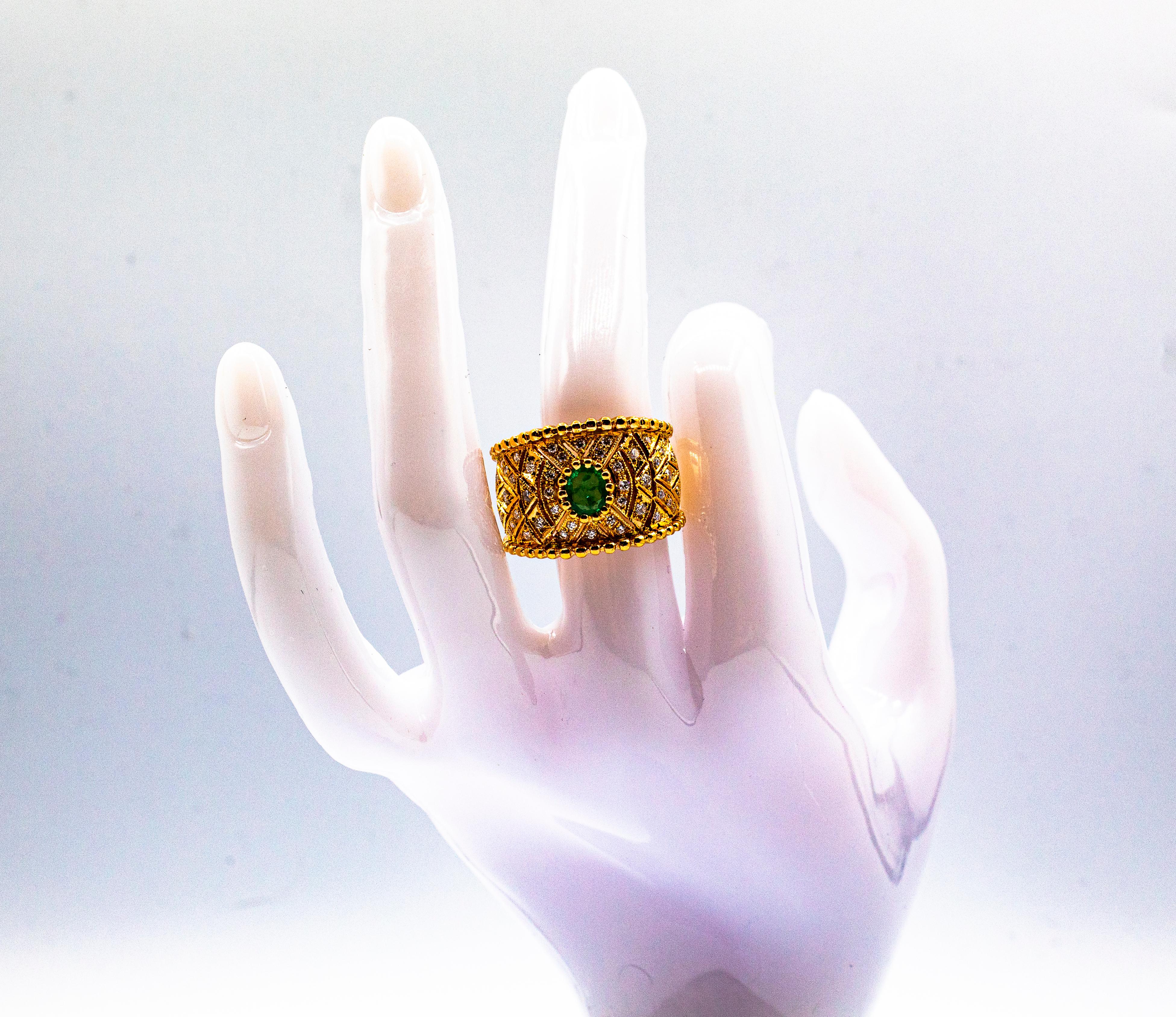 Art Deco Style Oval Cut Emerald White Diamond Yellow Gold Cocktail Ring For Sale 7