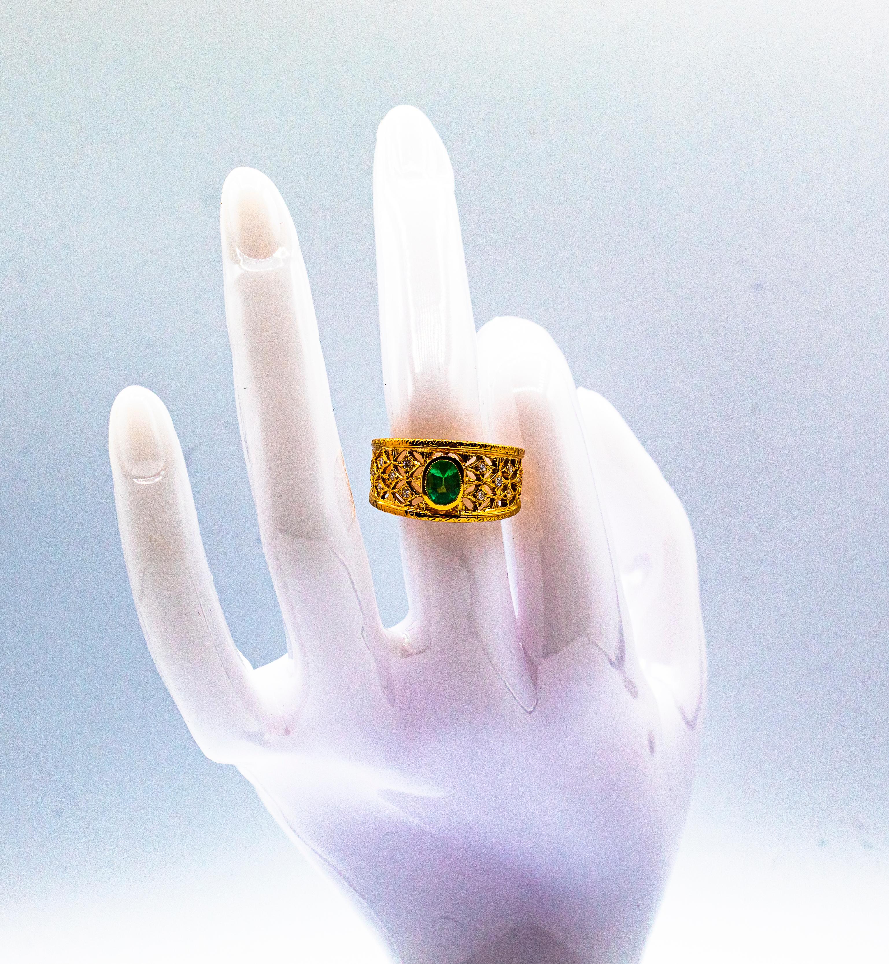 Art Deco Style Oval Cut Emerald White Diamond Yellow Gold Cocktail Ring For Sale 8