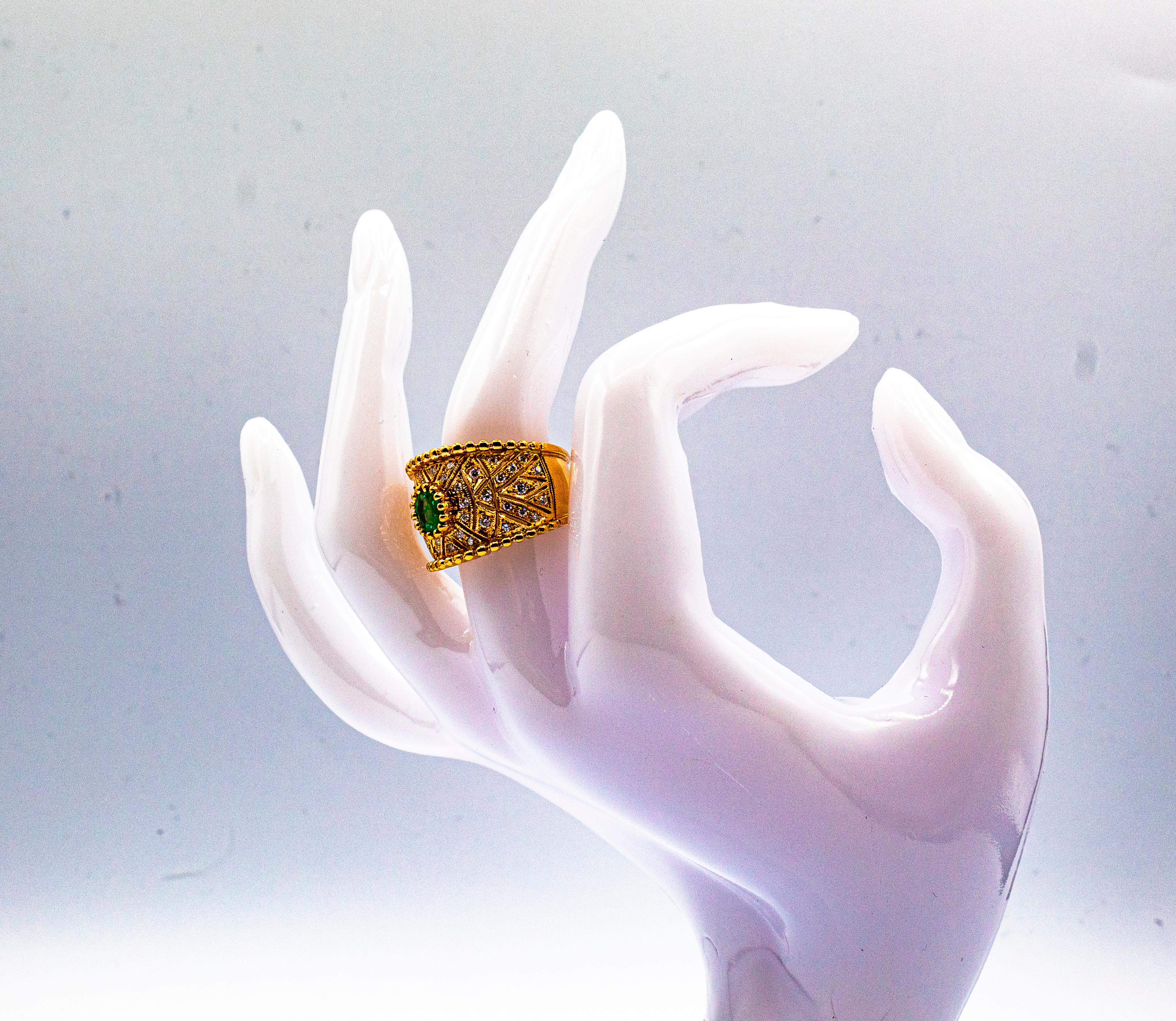 Art Deco Style Oval Cut Emerald White Diamond Yellow Gold Cocktail Ring For Sale 8