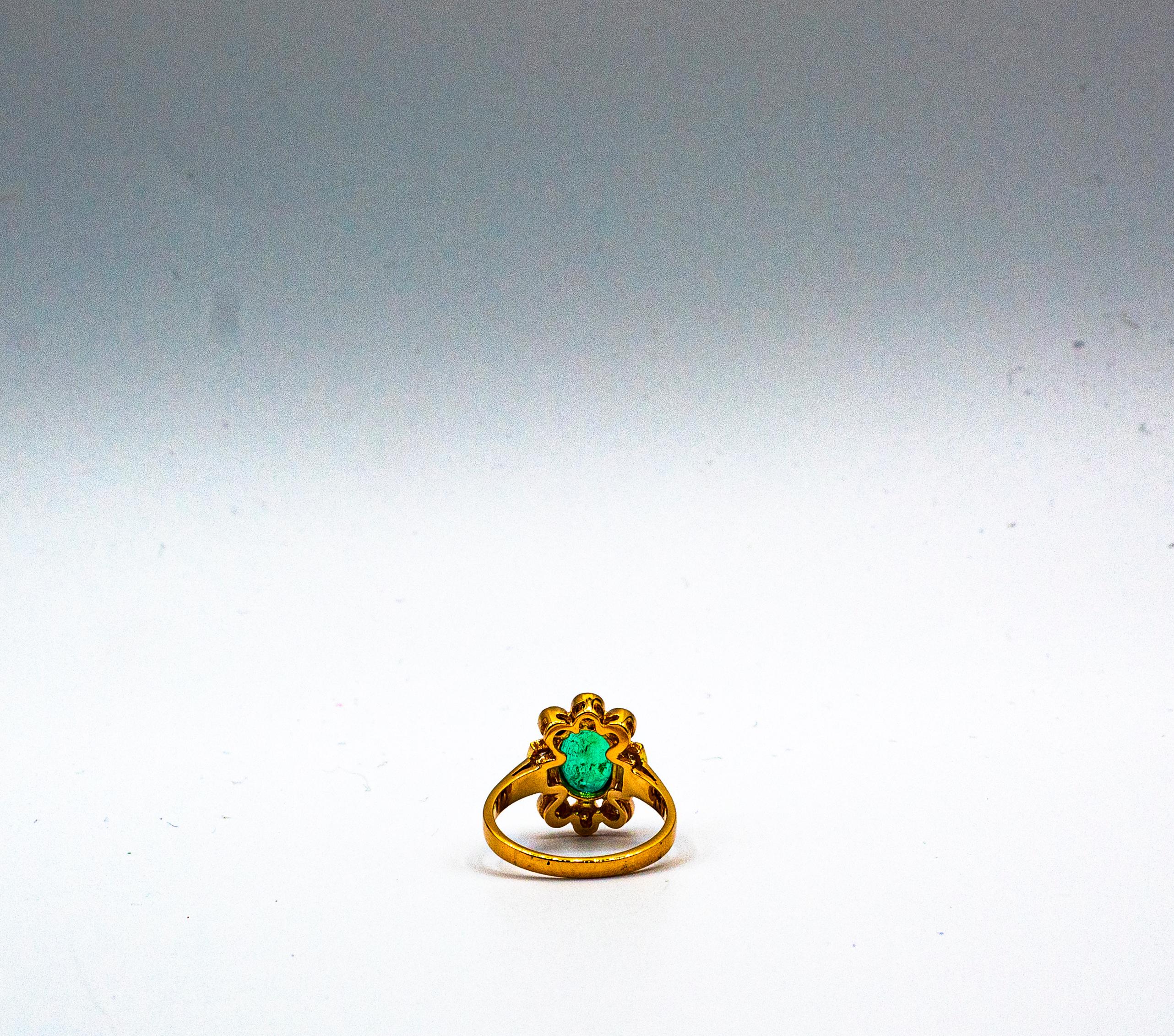 Gelbgold-Cocktailring im Art-déco-Stil mit Smaragd im Ovalschliff und weißen Diamanten im Angebot 7