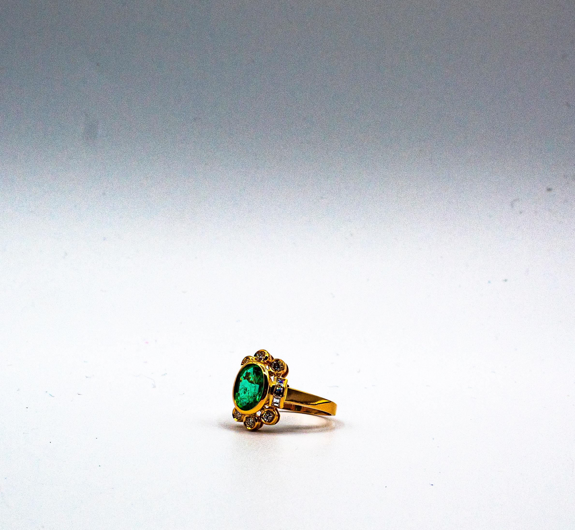 Art Deco Style Oval Cut Emerald White Diamond Yellow Gold Cocktail Ring For Sale 9