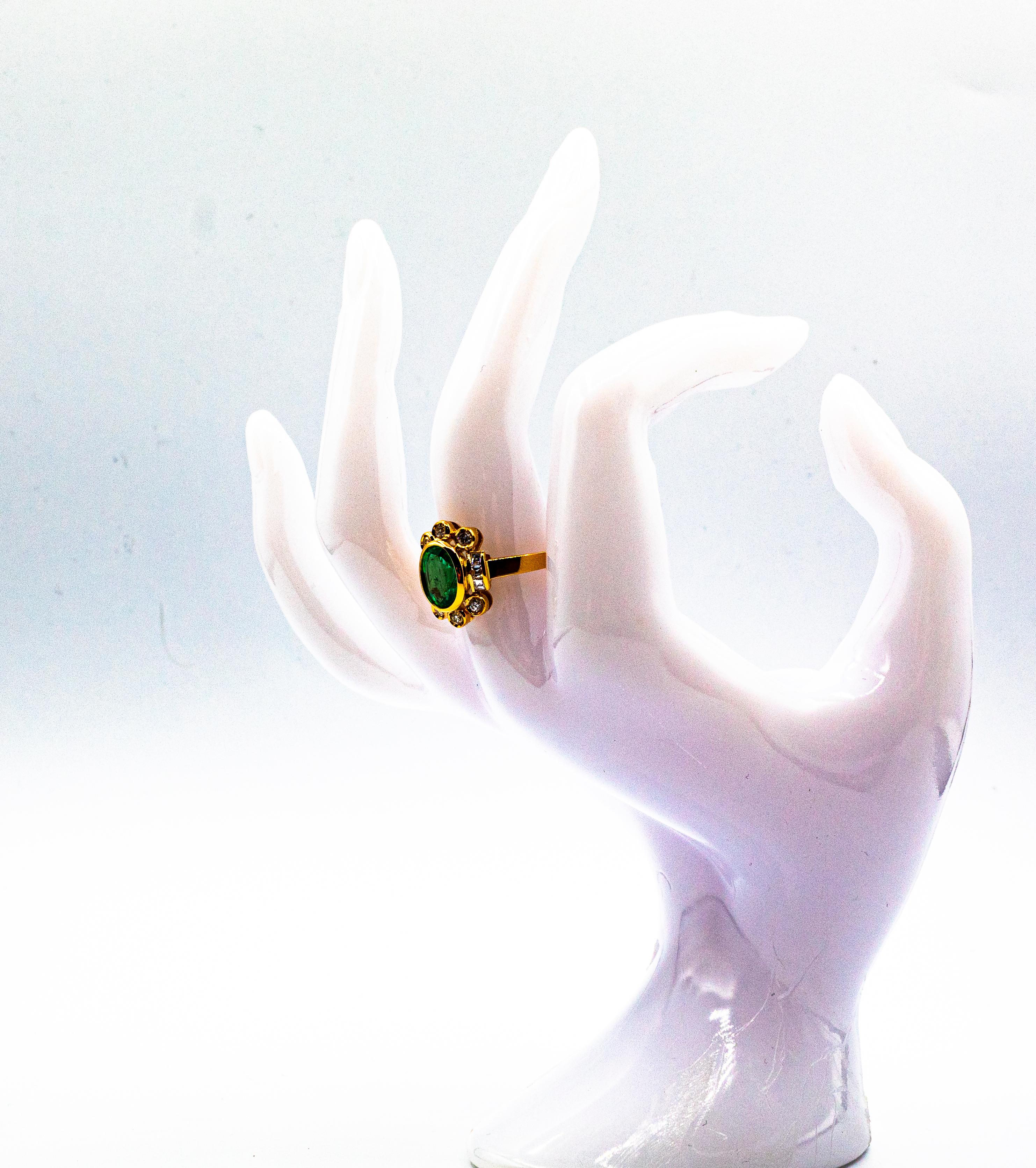 Gelbgold-Cocktailring im Art-déco-Stil mit Smaragd im Ovalschliff und weißen Diamanten im Angebot 10