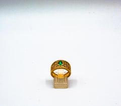 Art Deco Style Oval Cut Emerald White Diamond Yellow Gold Cocktail Ring