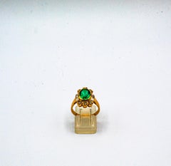 Art Deco Style Oval Cut Emerald White Diamond Yellow Gold Cocktail Ring