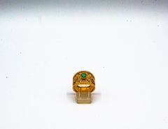 Art Deco Style Oval Cut Emerald White Diamond Yellow Gold Cocktail Ring