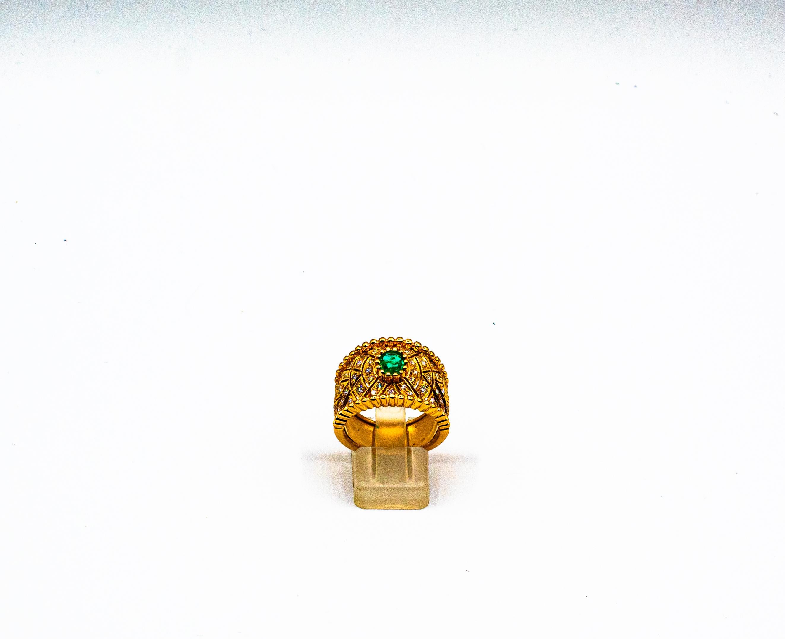 Brilliant Cut Art Deco Style Oval Cut Emerald White Diamond Yellow Gold Cocktail Ring For Sale