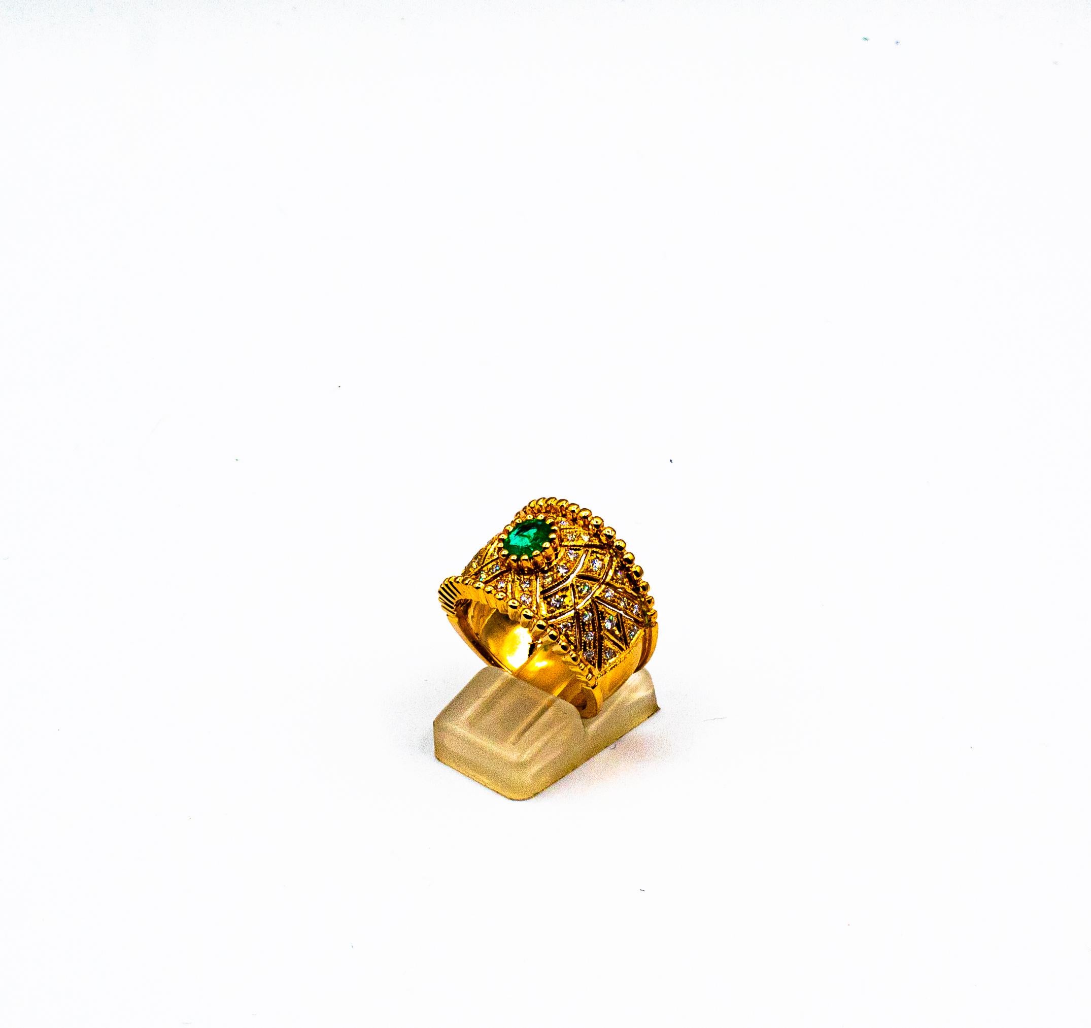 Art Deco Style Oval Cut Emerald White Diamond Yellow Gold Cocktail Ring In New Condition For Sale In Naples, IT