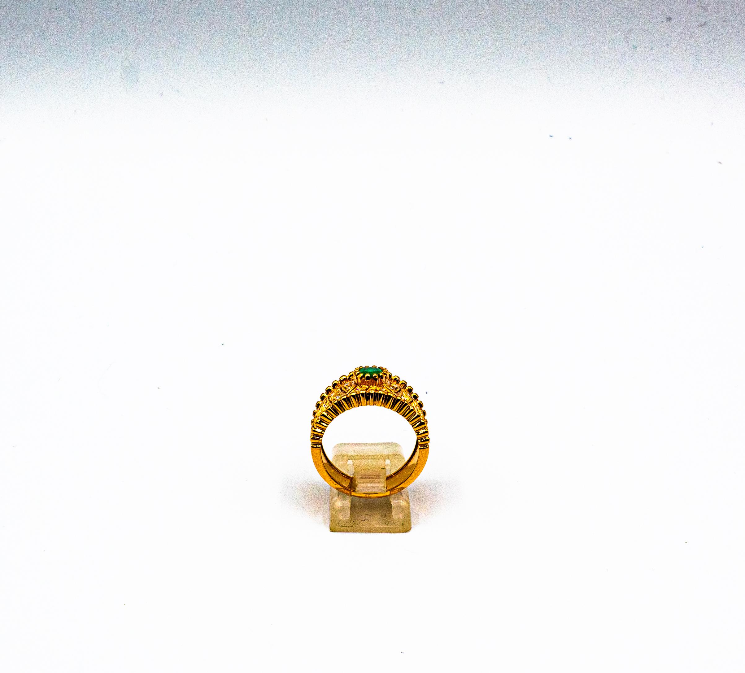 Women's or Men's Art Deco Style Oval Cut Emerald White Diamond Yellow Gold Cocktail Ring For Sale