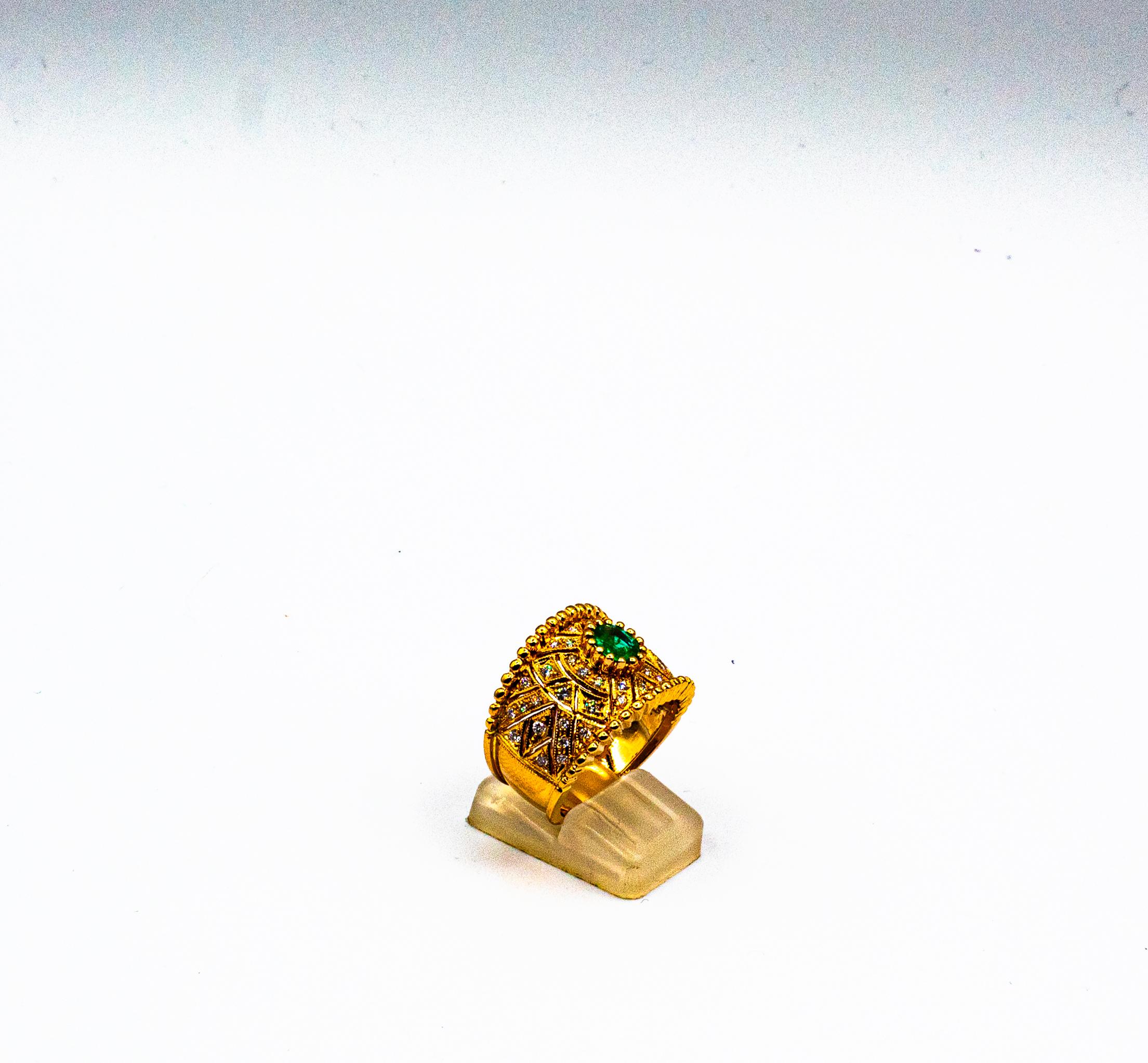 Art Deco Style Oval Cut Emerald White Diamond Yellow Gold Cocktail Ring For Sale 1