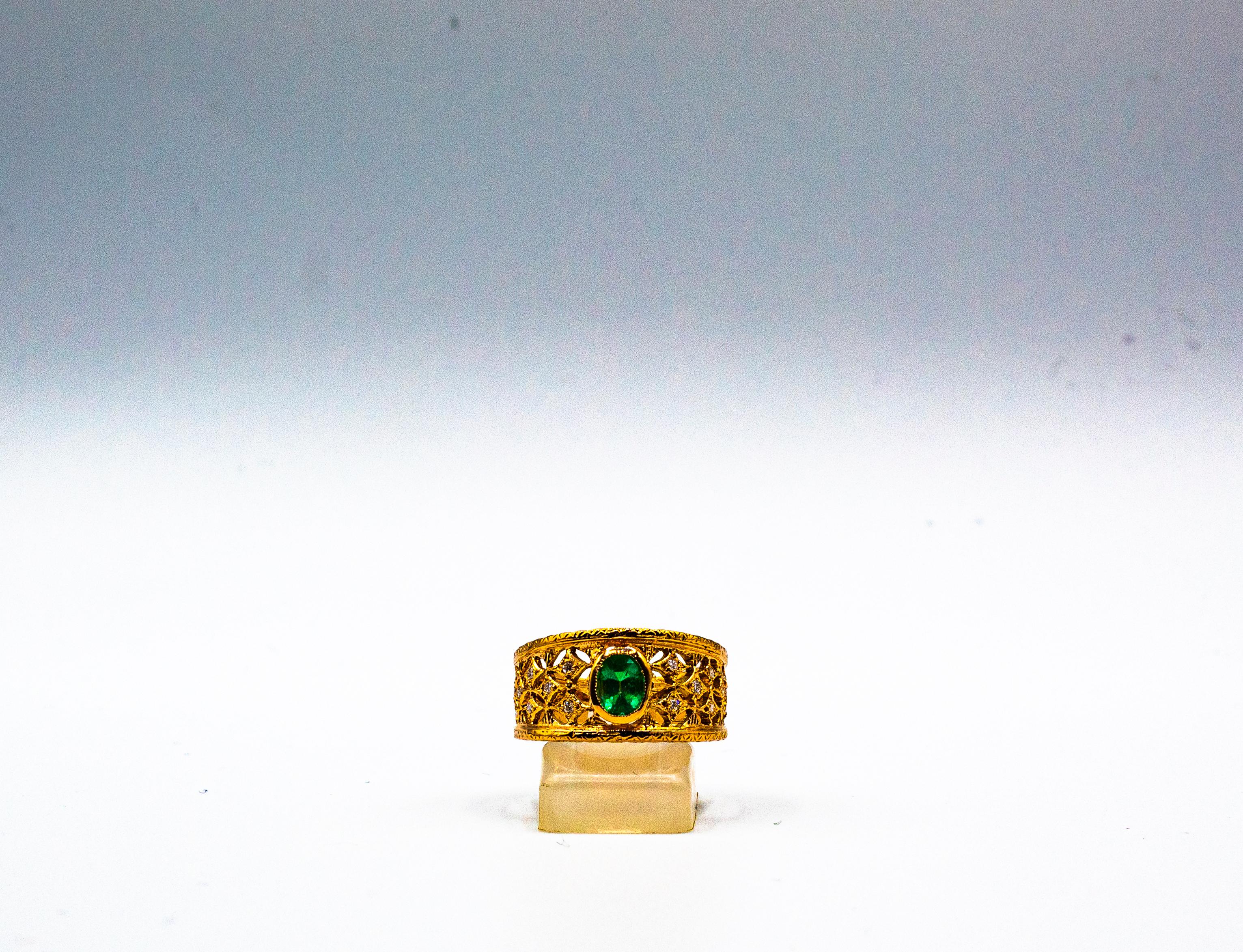 Art Deco Style Oval Cut Emerald White Diamond Yellow Gold Cocktail Ring For Sale 2
