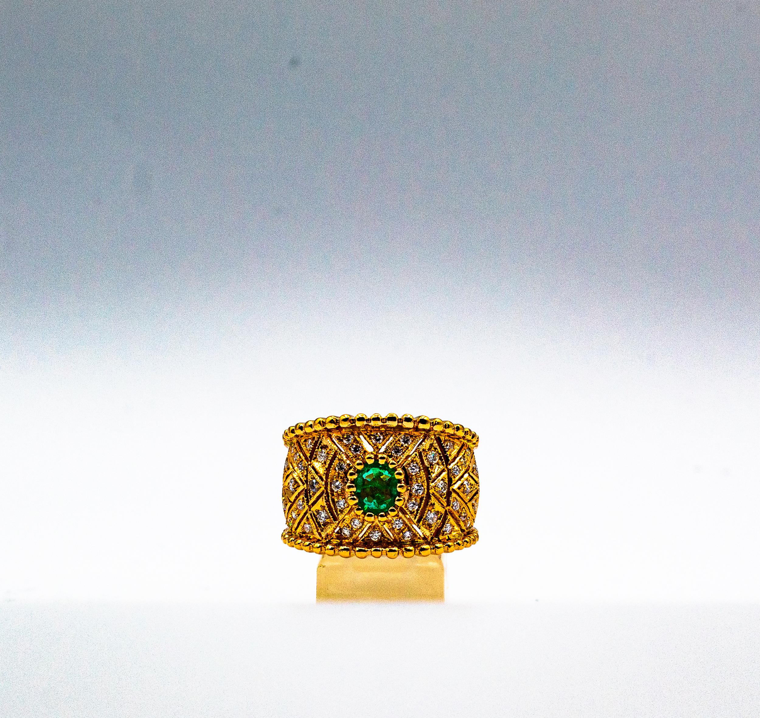 Art Deco Style Oval Cut Emerald White Diamond Yellow Gold Cocktail Ring For Sale 2