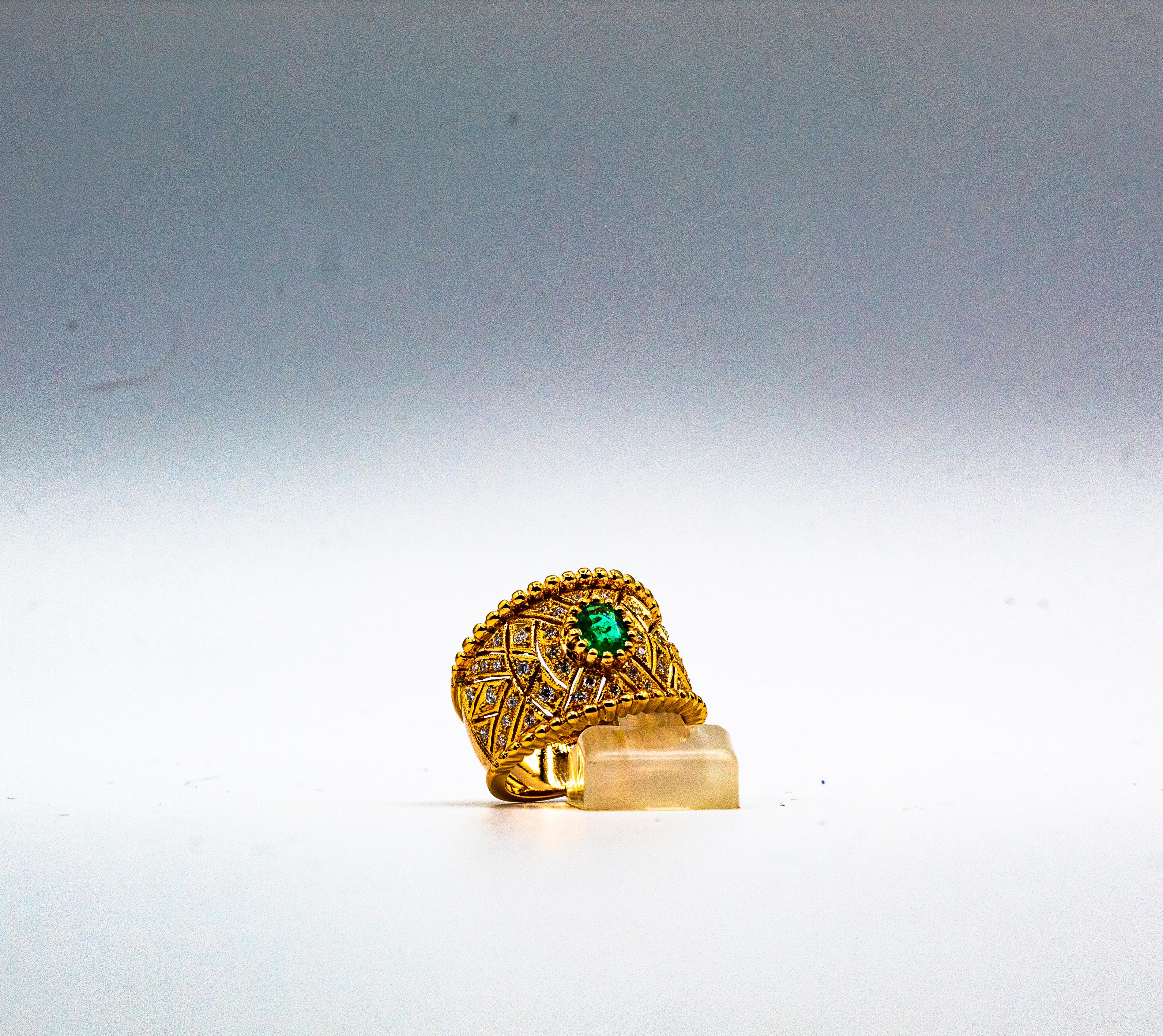 Art Deco Style Oval Cut Emerald White Diamond Yellow Gold Cocktail Ring For Sale 3