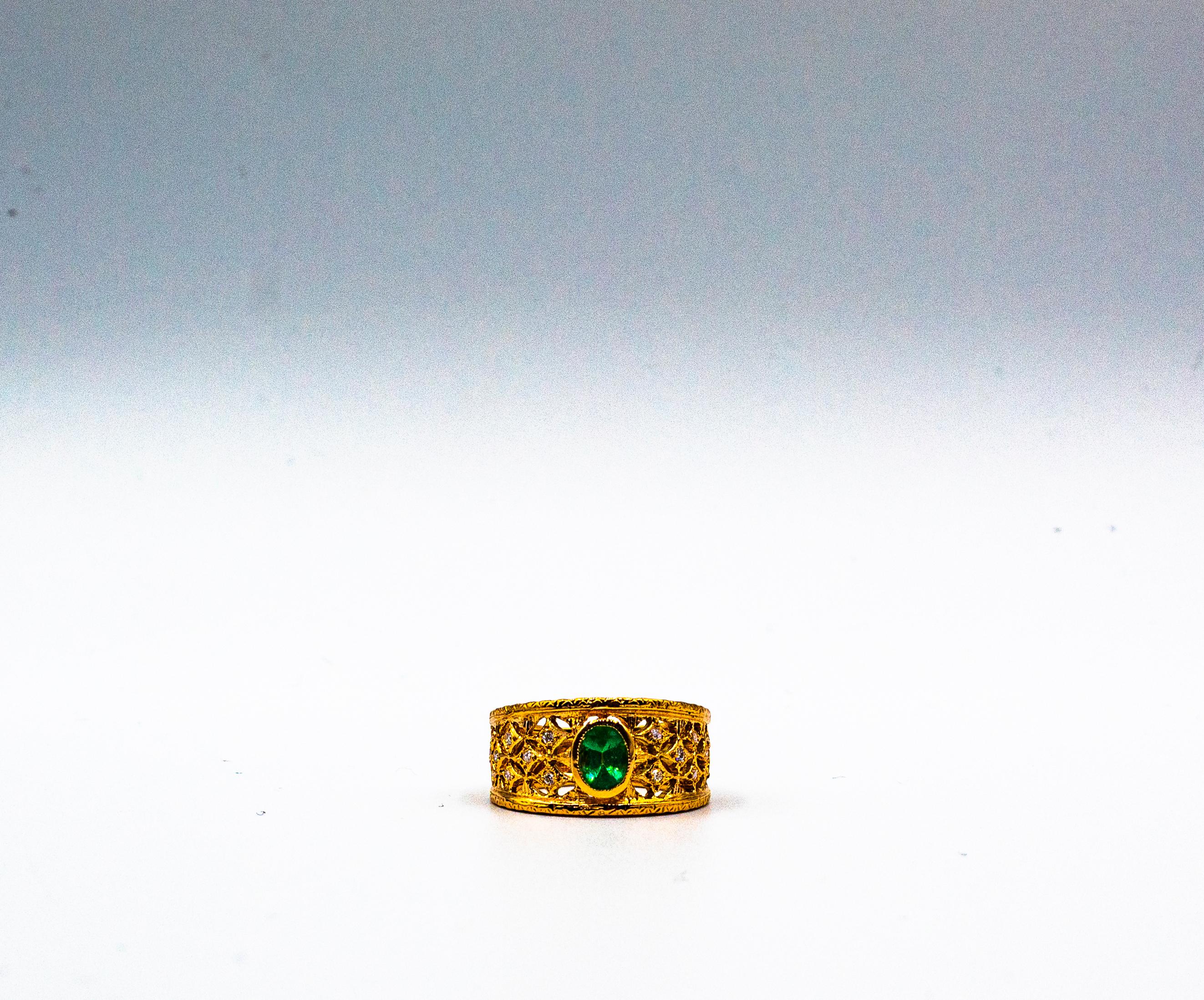 Art Deco Style Oval Cut Emerald White Diamond Yellow Gold Cocktail Ring For Sale 4