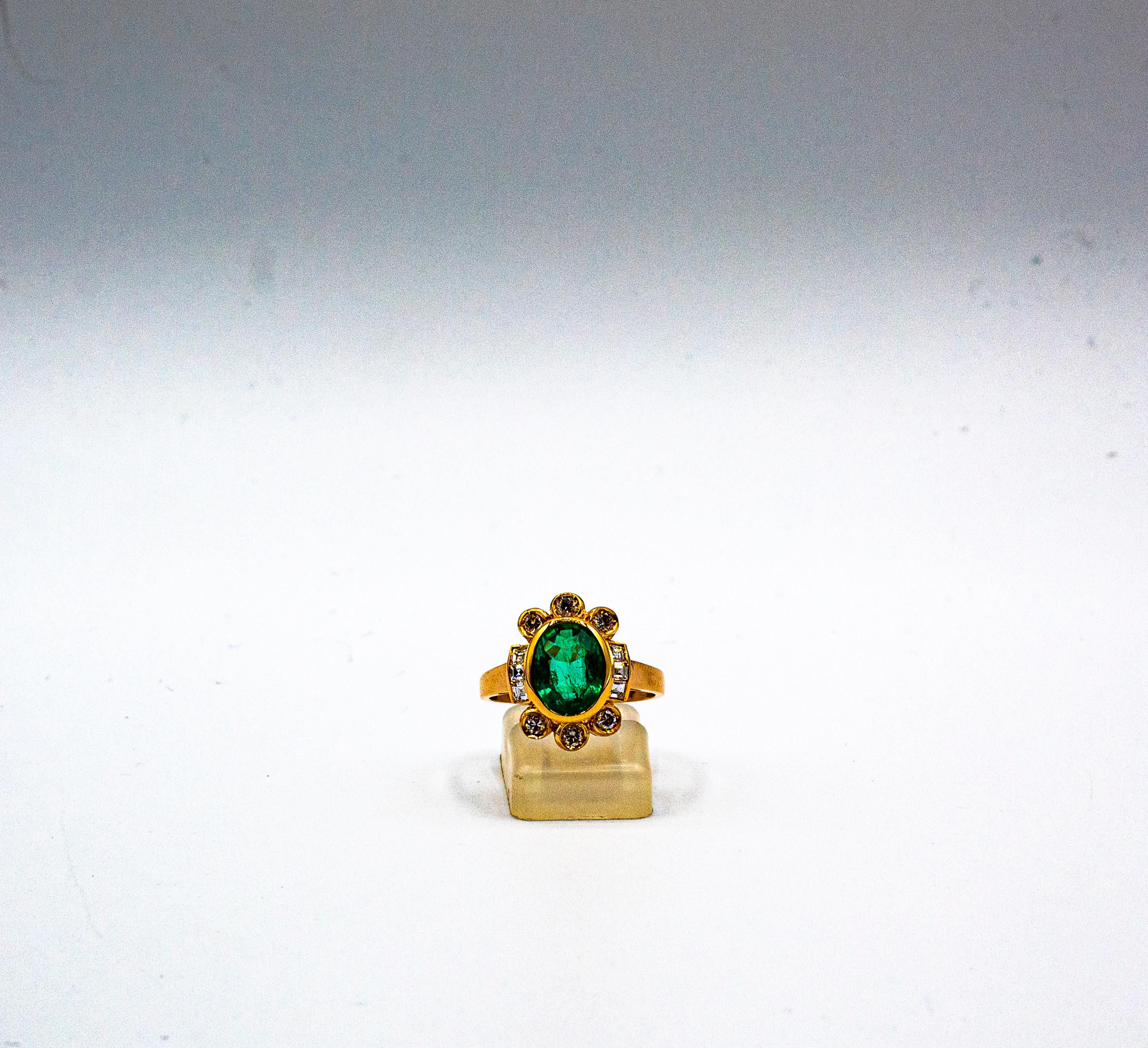 Art Deco Style Oval Cut Emerald White Diamond Yellow Gold Cocktail Ring 4