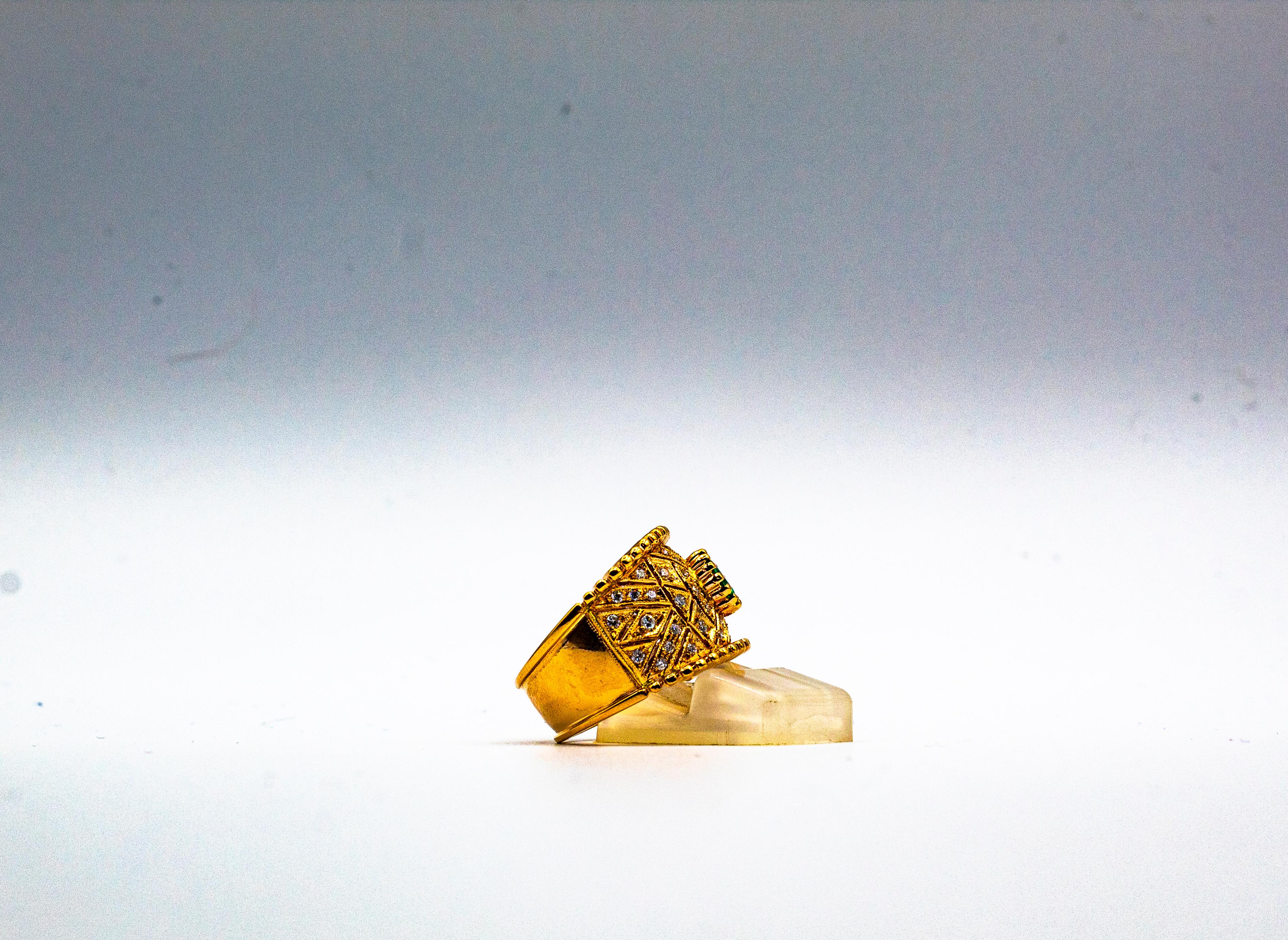 Art Deco Style Oval Cut Emerald White Diamond Yellow Gold Cocktail Ring For Sale 4