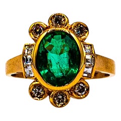 Art Deco Style Oval Cut Emerald White Diamond Yellow Gold Cocktail Ring