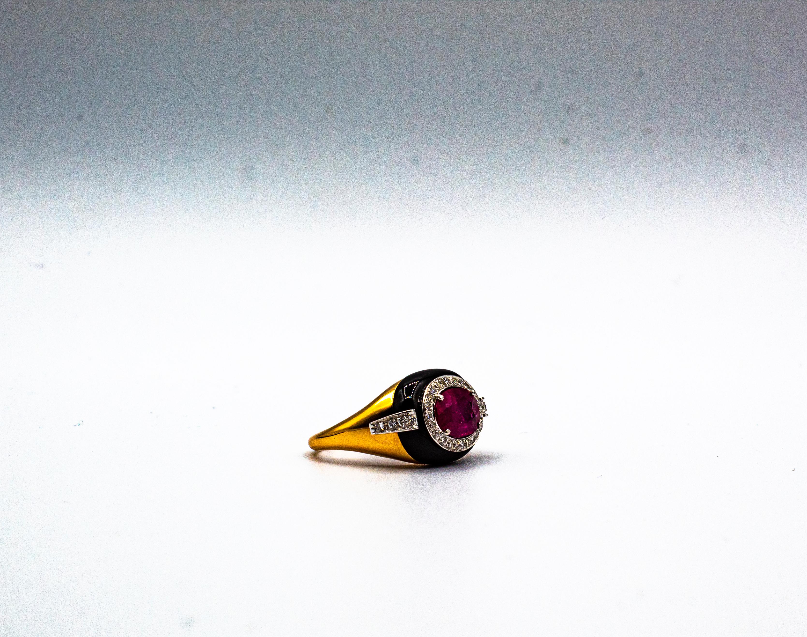 Art Deco Style Oval Cut Ruby White Diamond Onyx Yellow Gold Cocktail Ring 9