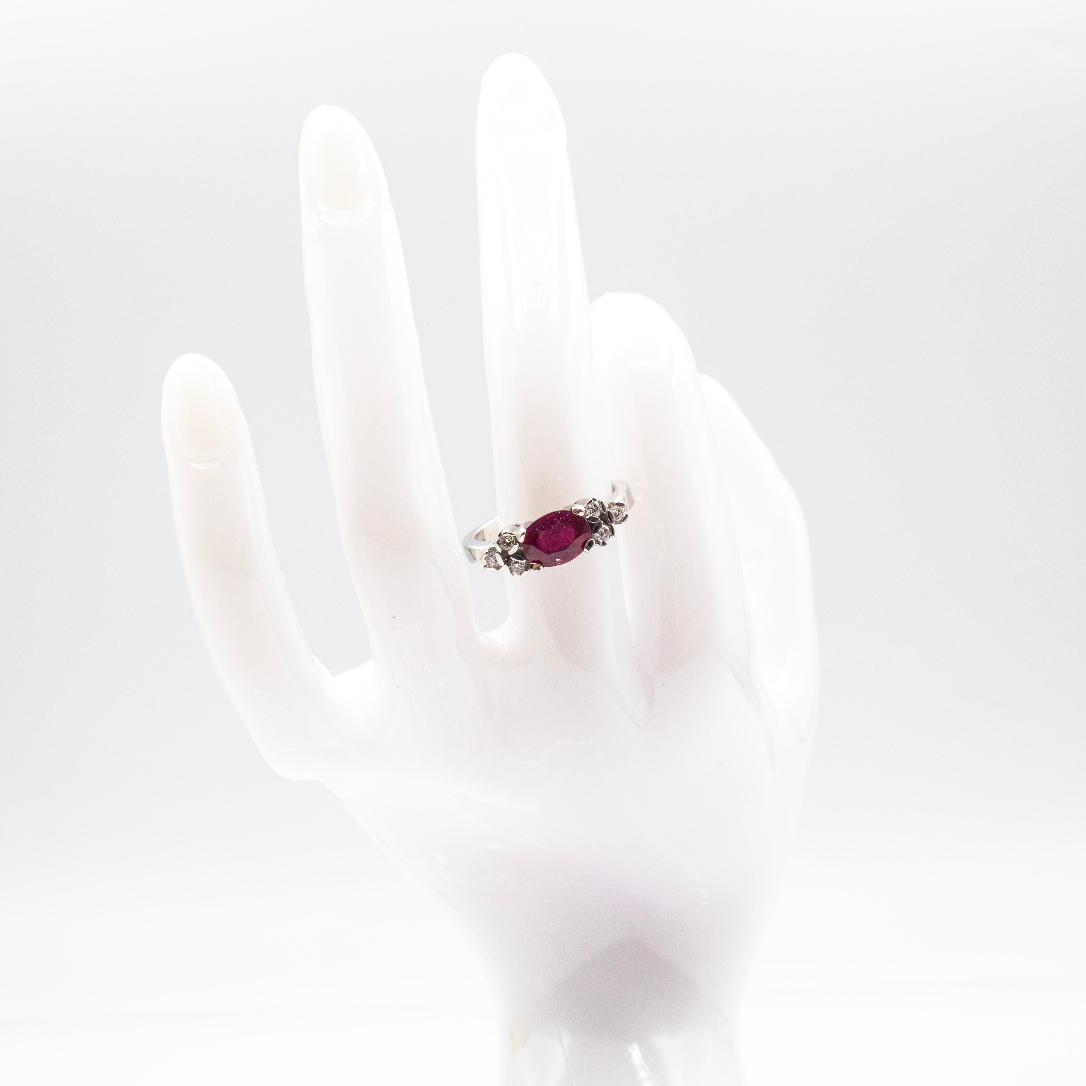 Art Deco Style Oval Cut Ruby White Diamond White Gold Cocktail Ring For Sale 5